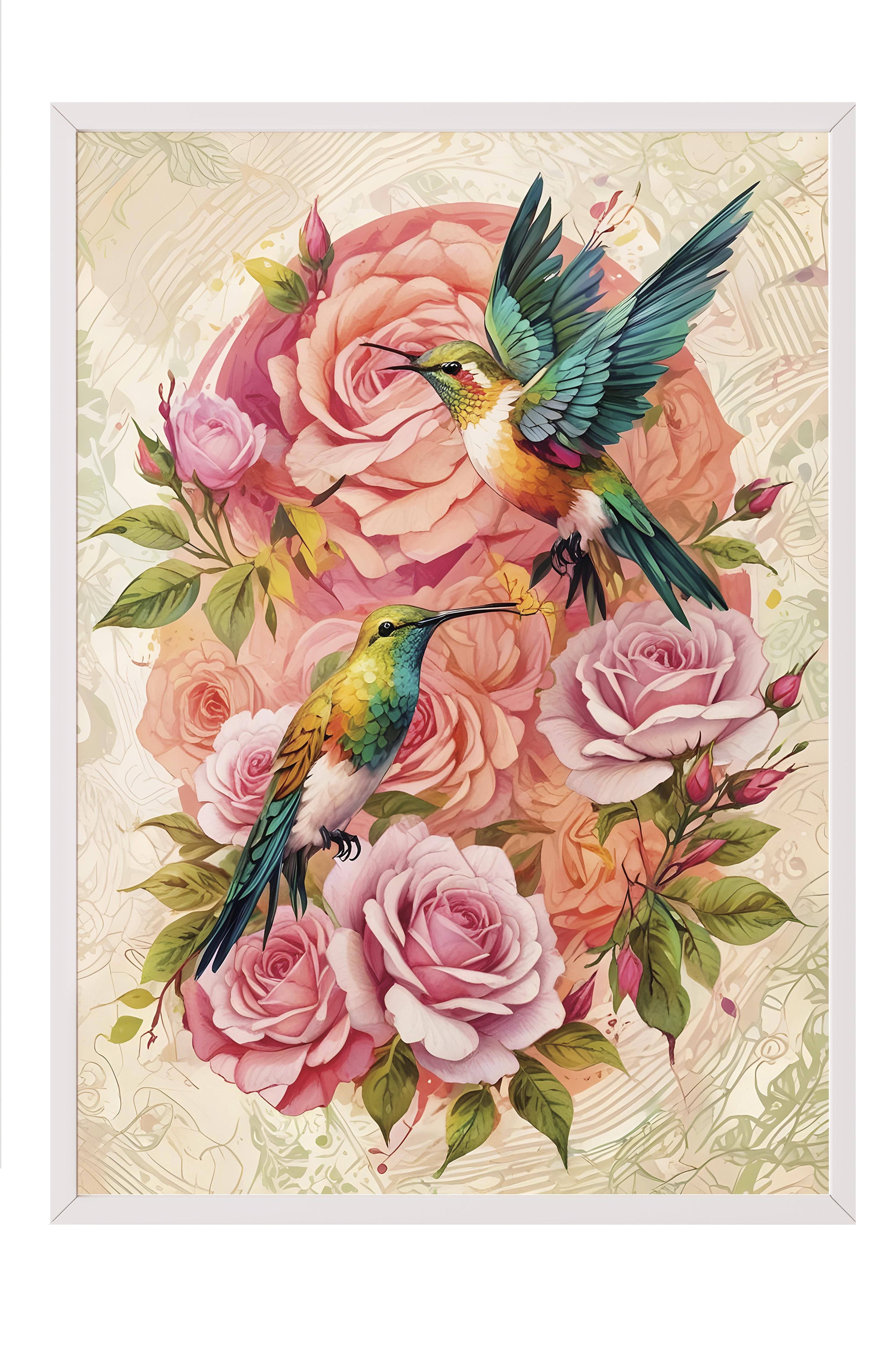 Beyaz Çerçeveli Tablo, Duvar Tablosu, Candy Garden - Paradise Birds Comfort Serisi NO:108616