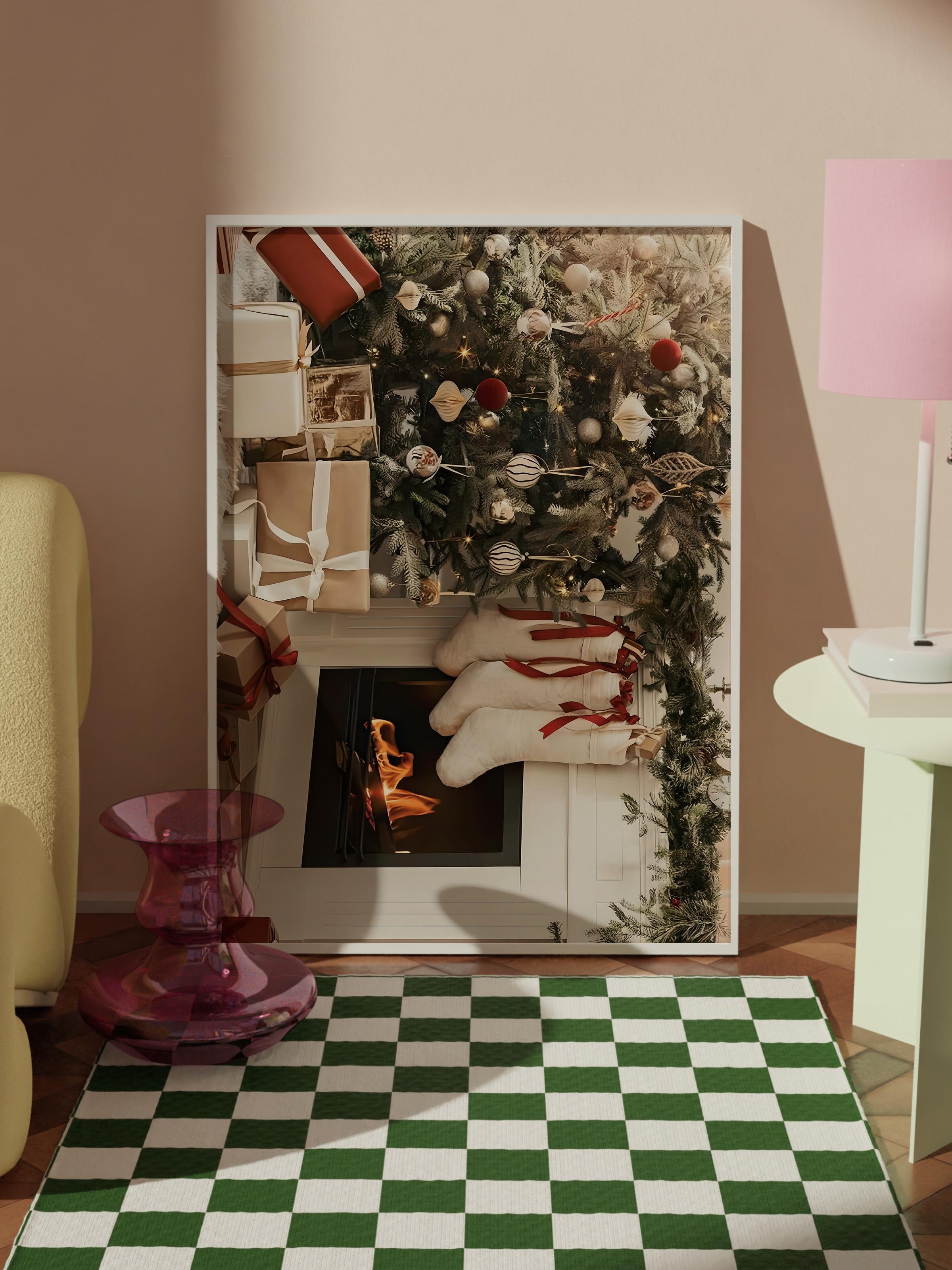 Beyaz Çerçeveli Tablo, Yılbaşı Poster, Yılbaşı Dekoru, Christmas Morning Comfort Serisi NO:108635