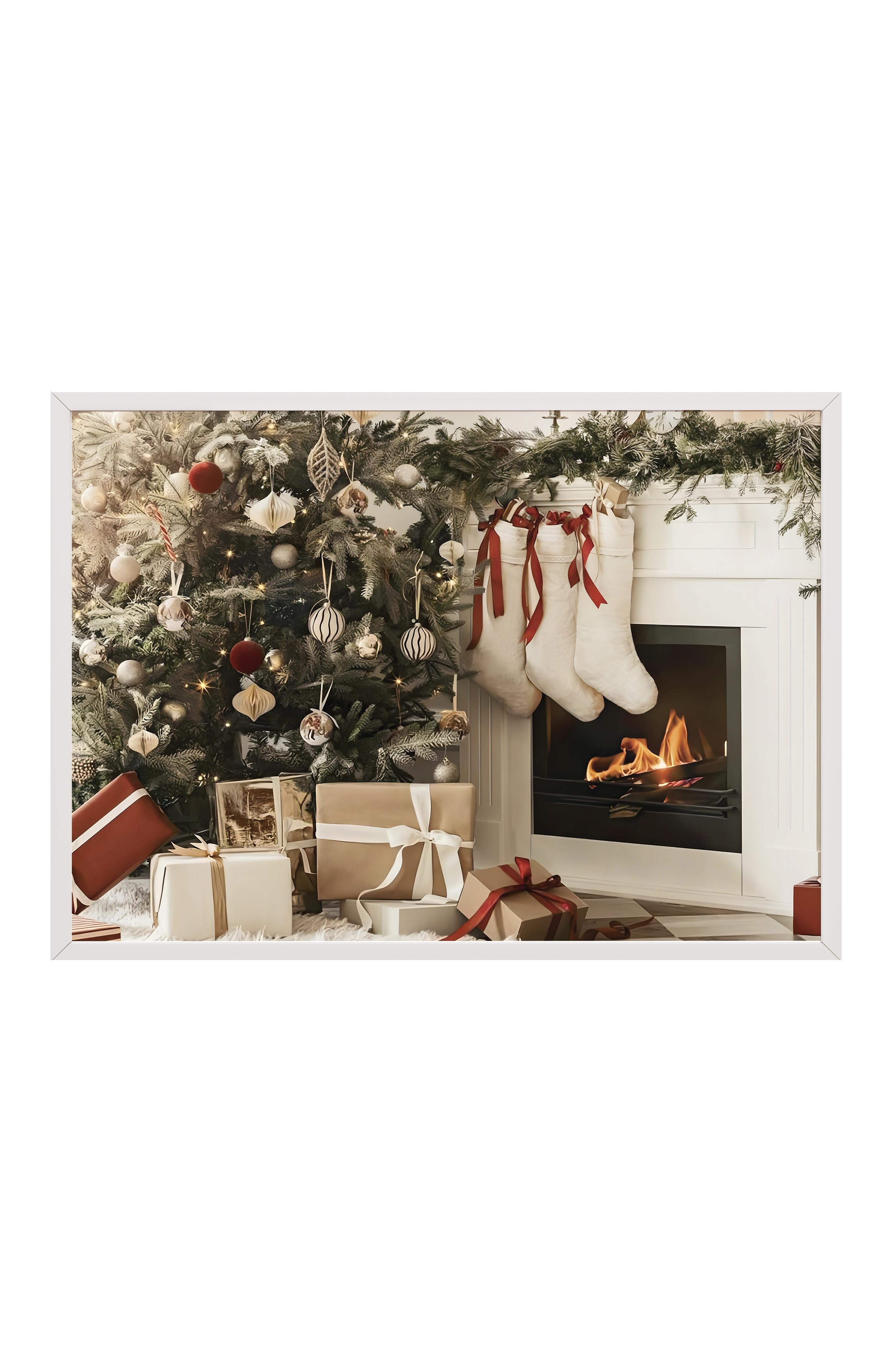 Beyaz Çerçeveli Tablo, Yılbaşı Poster, Yılbaşı Dekoru, Christmas Morning Comfort Serisi NO:108635