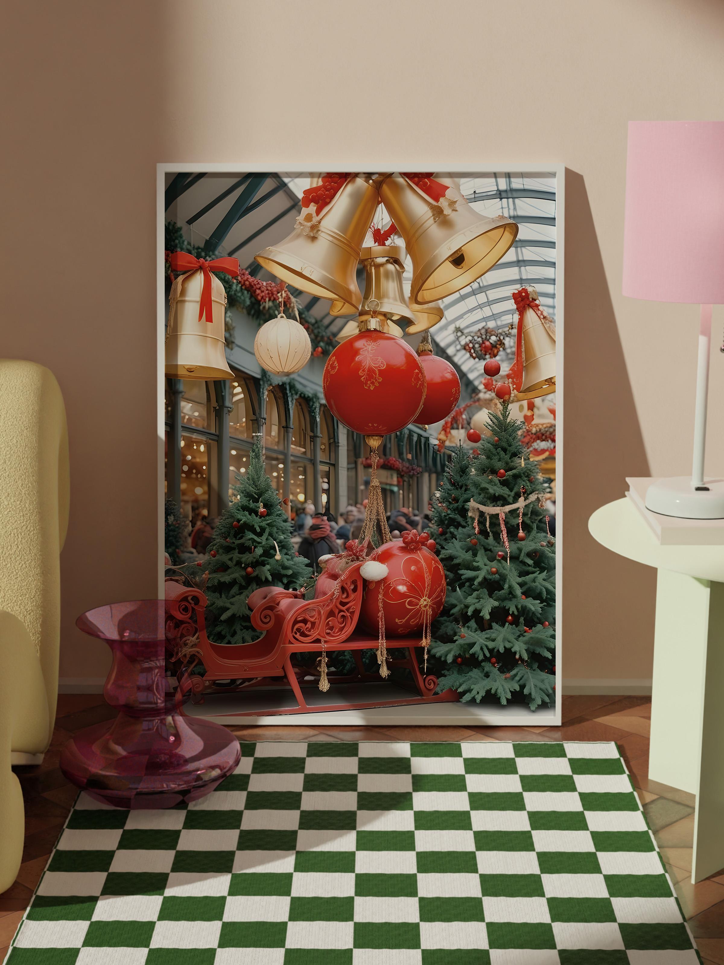 Beyaz Çerçeveli Tablo, Yılbaşı Poster, Yılbaşı Dekoru, Christmas Station Comfort Serisi NO:108634