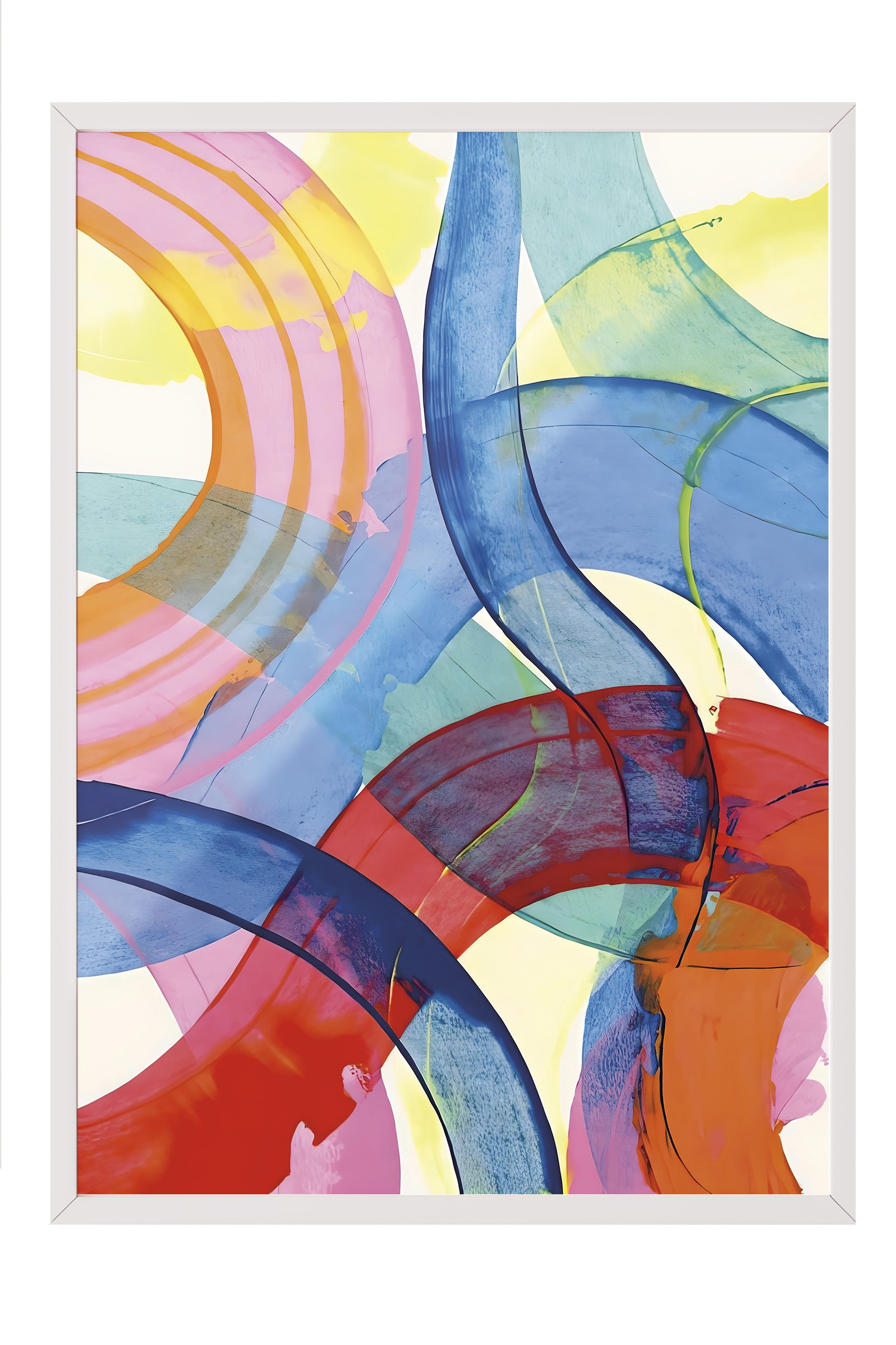 Beyaz Çerçeveli Tablo, Duvar Tablosu, Colorful Paint Strokes Comfort Serisi NO:108617