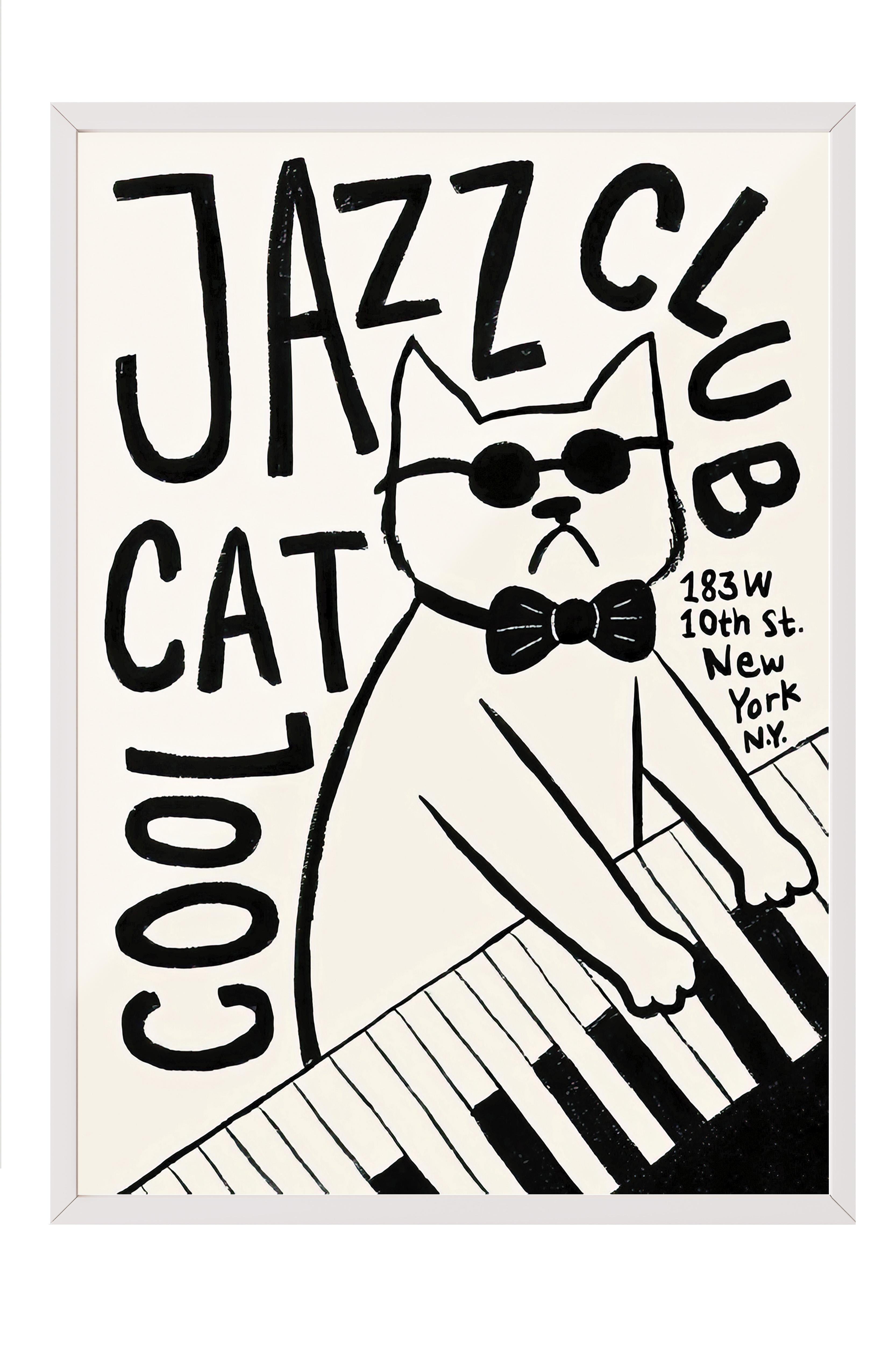 Beyaz Çerçeveli Tablo,  Duvar Tablosu, Cool Cat Jazz Club Comfort Serisi NO:108688