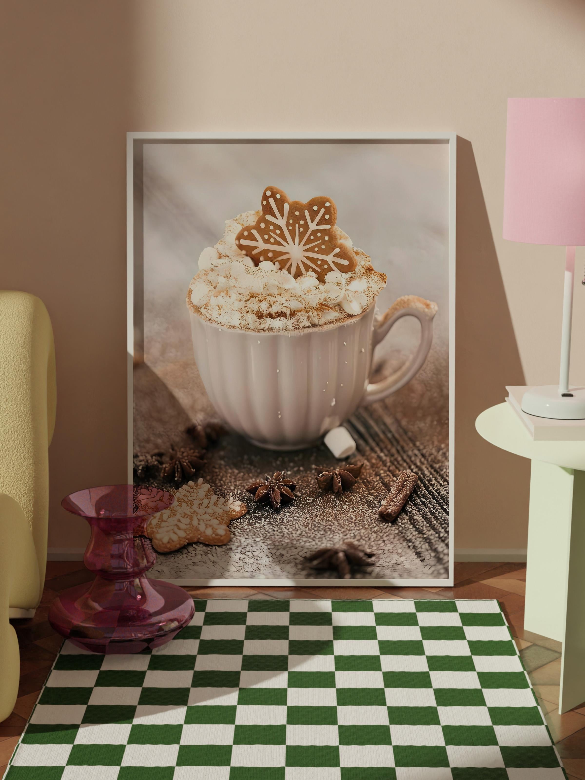 Beyaz Çerçeveli Tablo, Yılbaşı Poster, Yılbaşı Dekoru, Creamy Hot Cocoa Comfort Serisi NO:108631