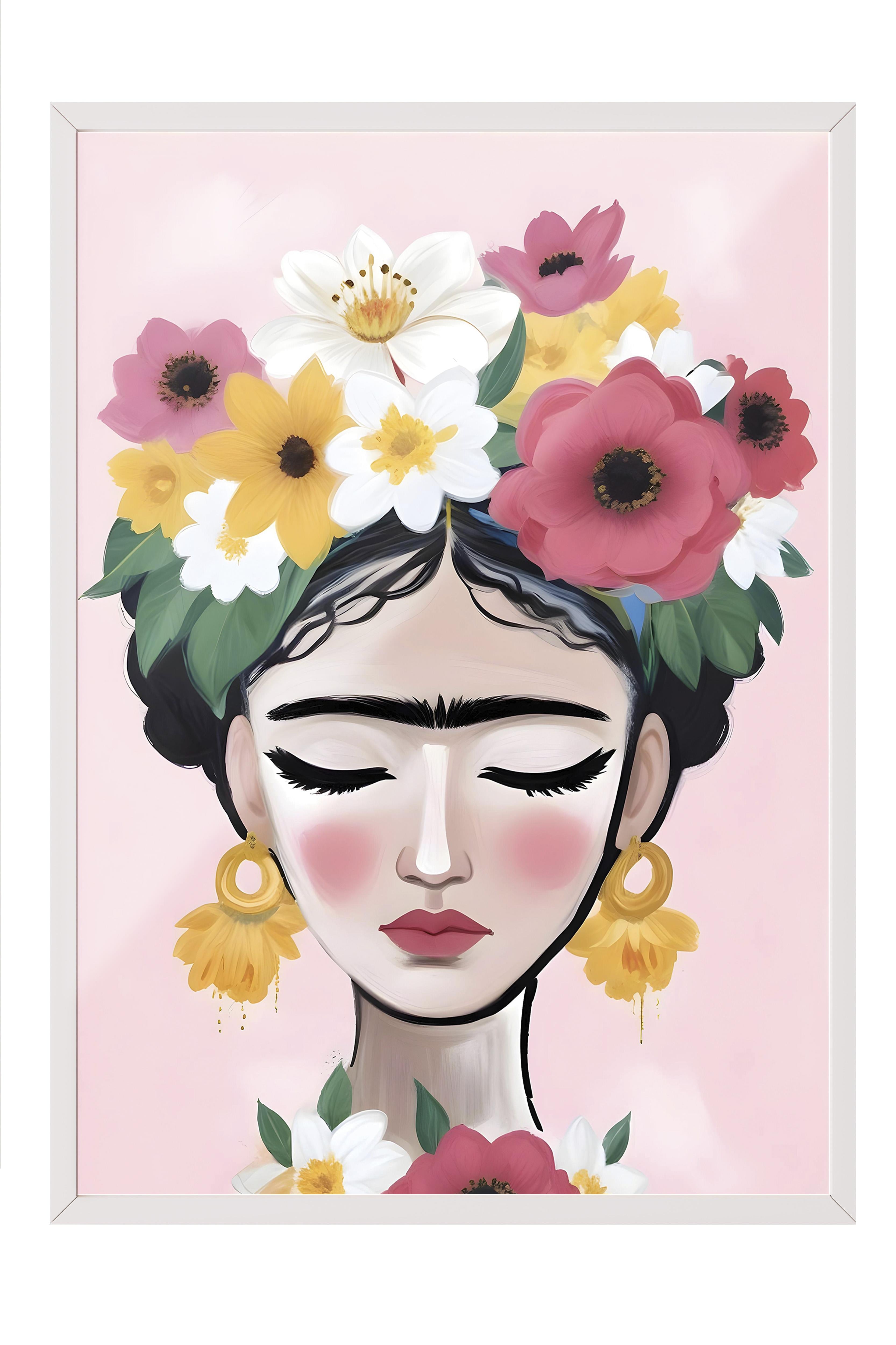 Beyaz Çerçeveli Tablo, Poster ve Çerçeve Seti, Duvar Tablosu, Frida Art Comfort Serisi NO:108651
