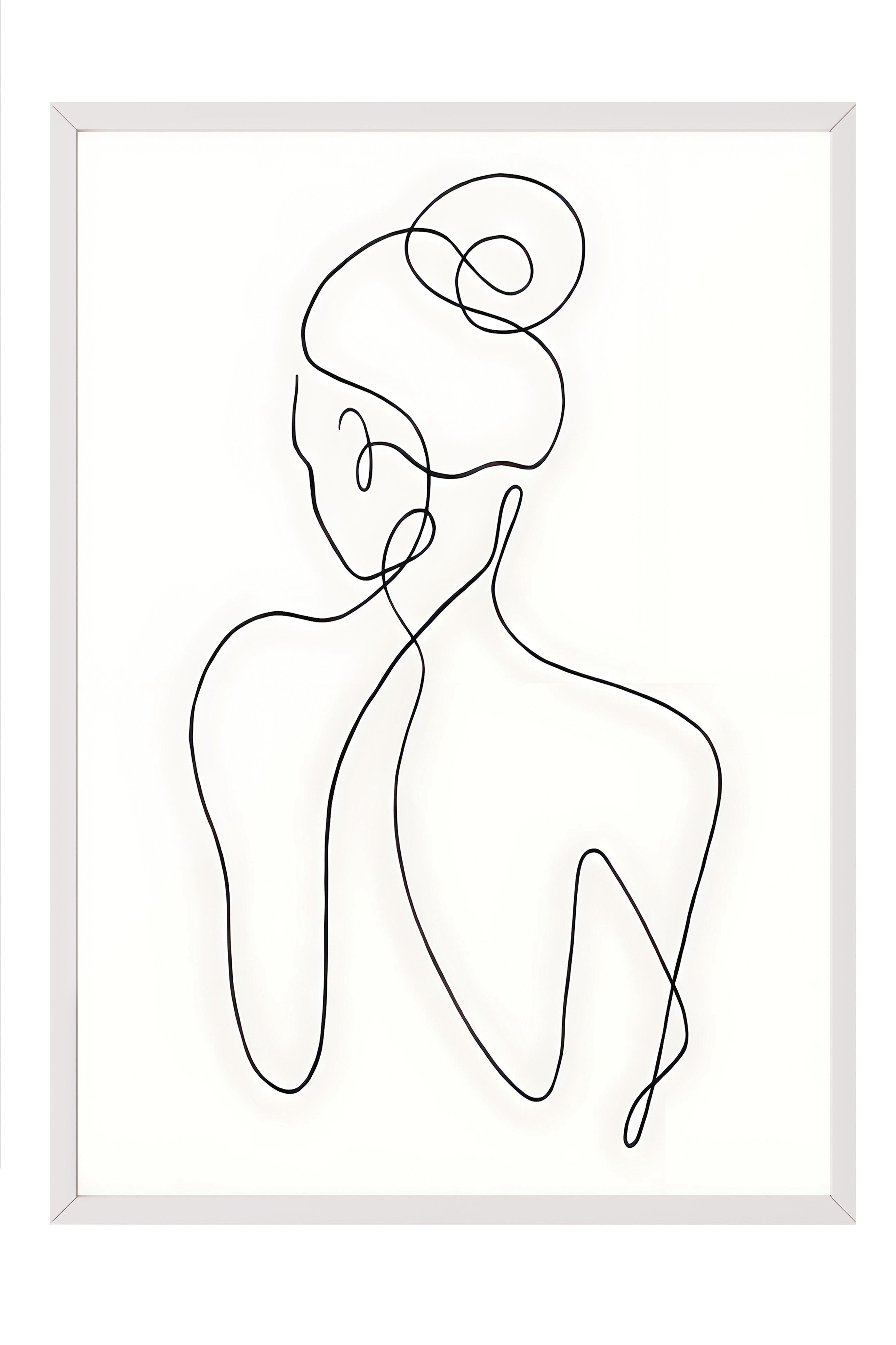 Beyaz Çerçeveli Tablo, Duvar Tablosu, One Line Art No 1 Comfort Serisi NO:108653