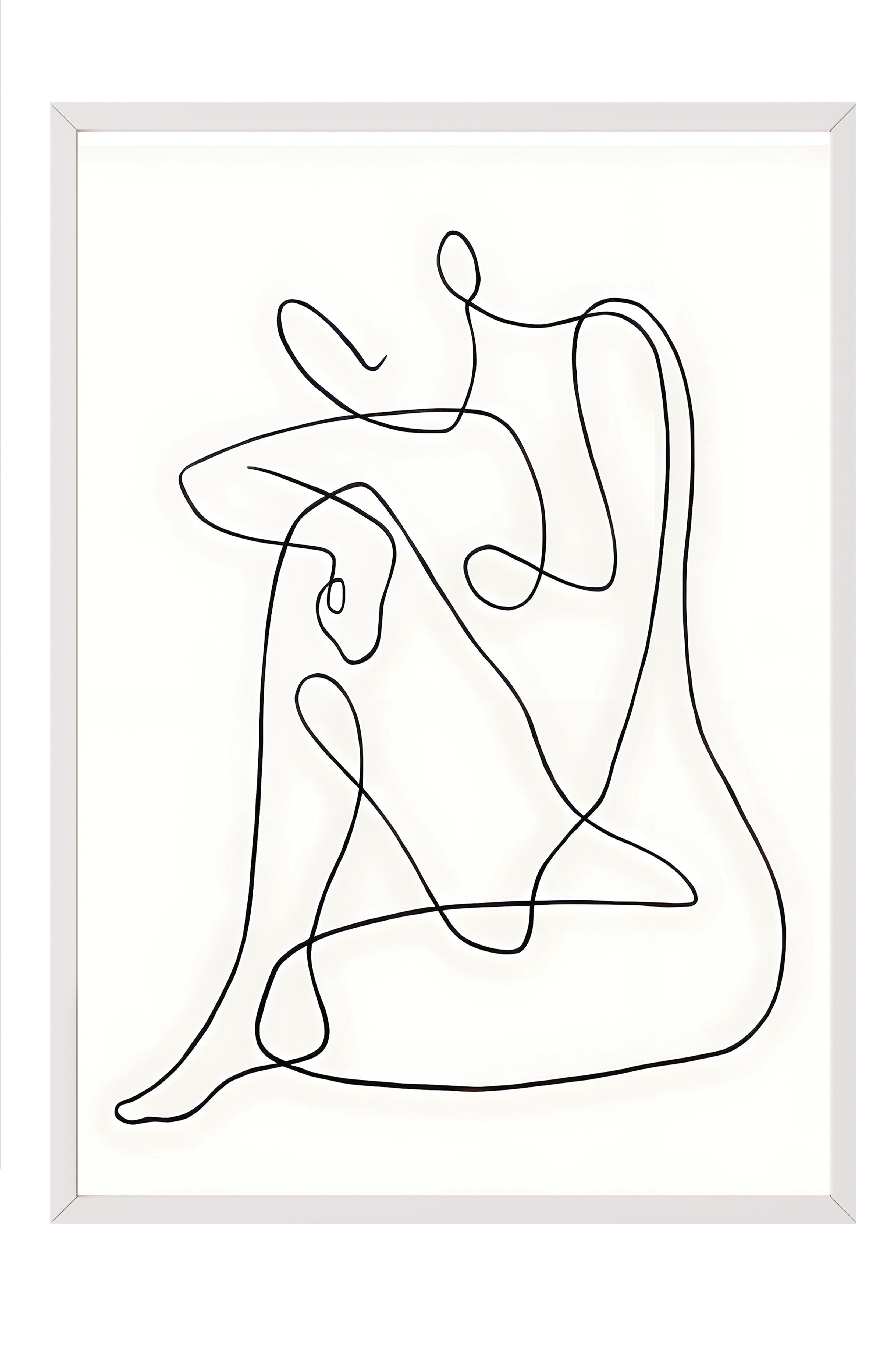 Beyaz Çerçeveli Tablo, Duvar Tablosu, One Line Art No 2 Comfort Serisi NO:108654