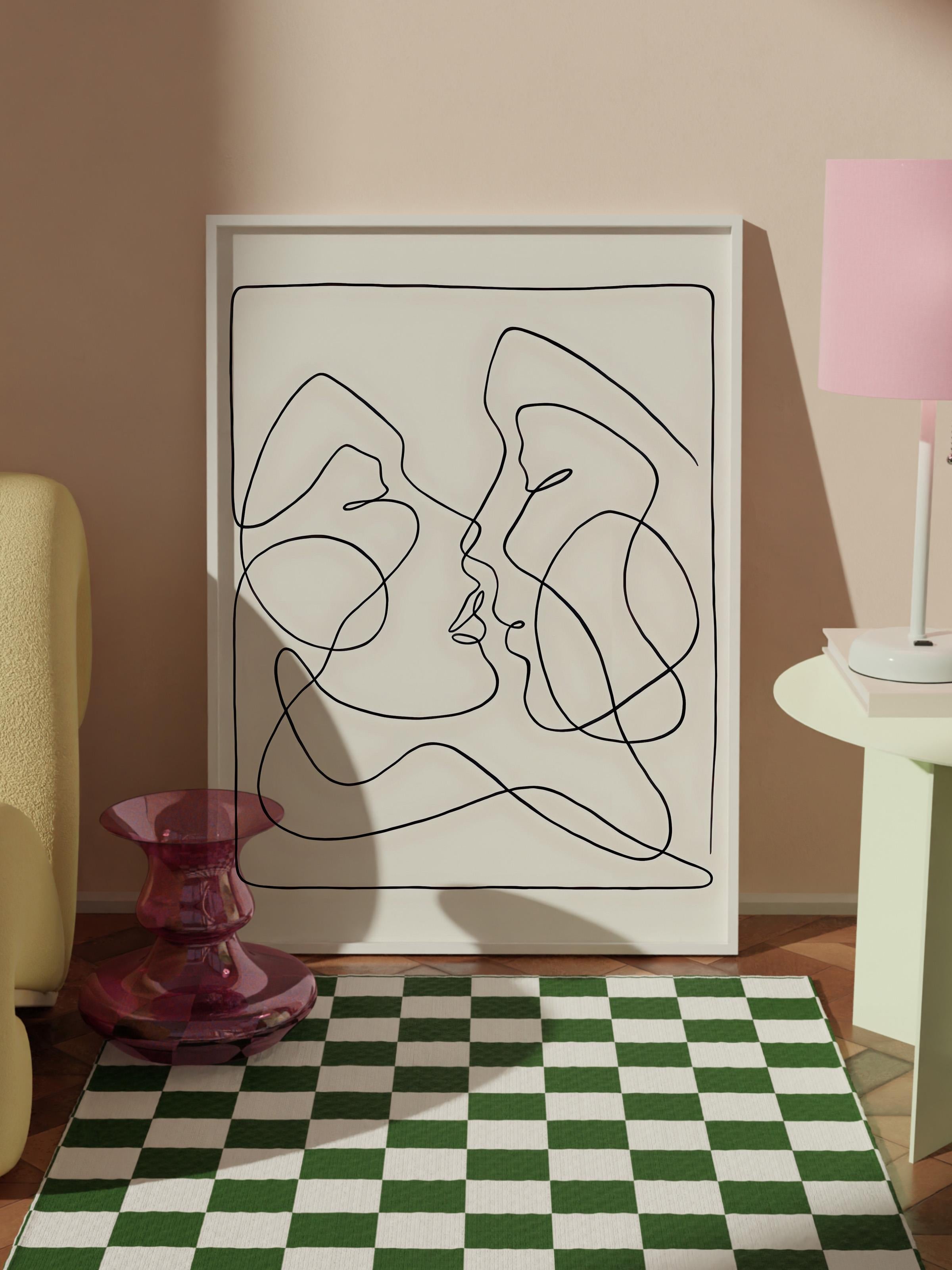 Beyaz Çerçeveli Tablo, Duvar Tablosu, One Line Art No 3 Comfort Serisi NO:108655