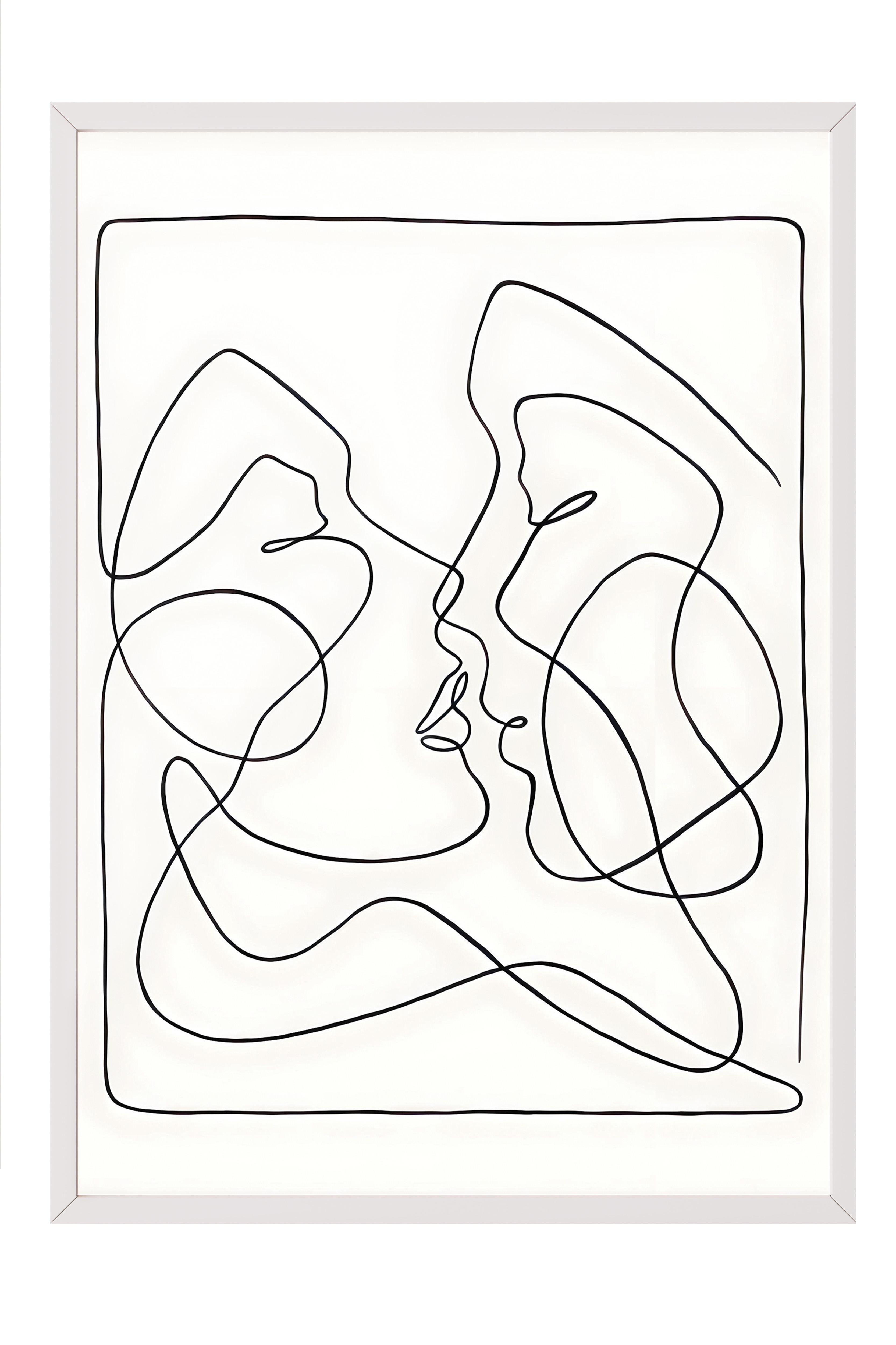 Beyaz Çerçeveli Tablo, Duvar Tablosu, One Line Art No 3 Comfort Serisi NO:108655