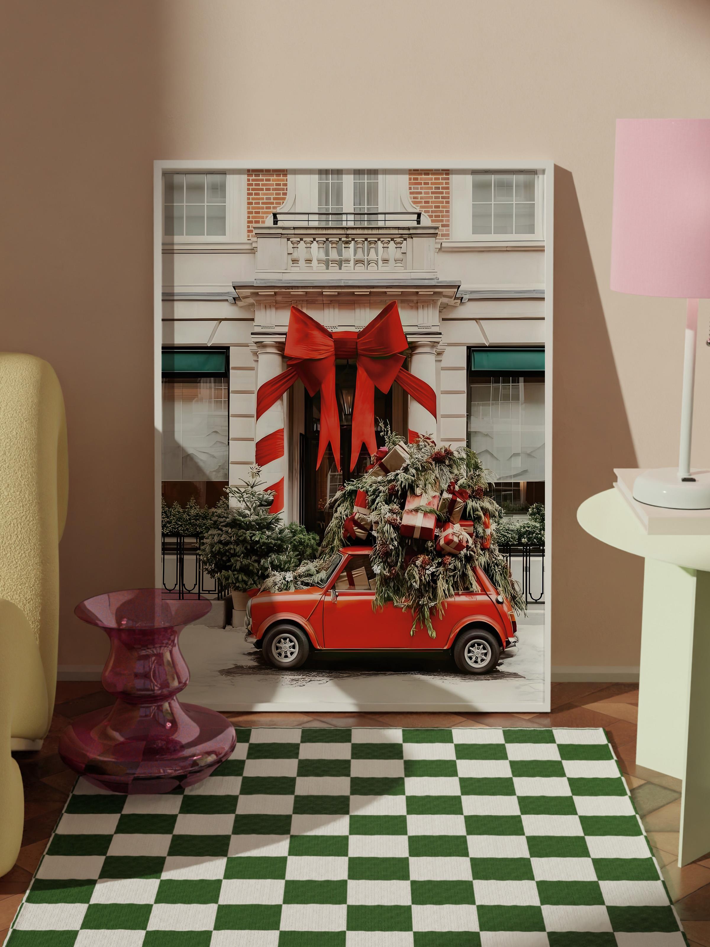 Beyaz Çerçeveli Tablo, Çerçeveli Yılbaşı Poster, Parked for Christmas Comfort Serisi NO:108632