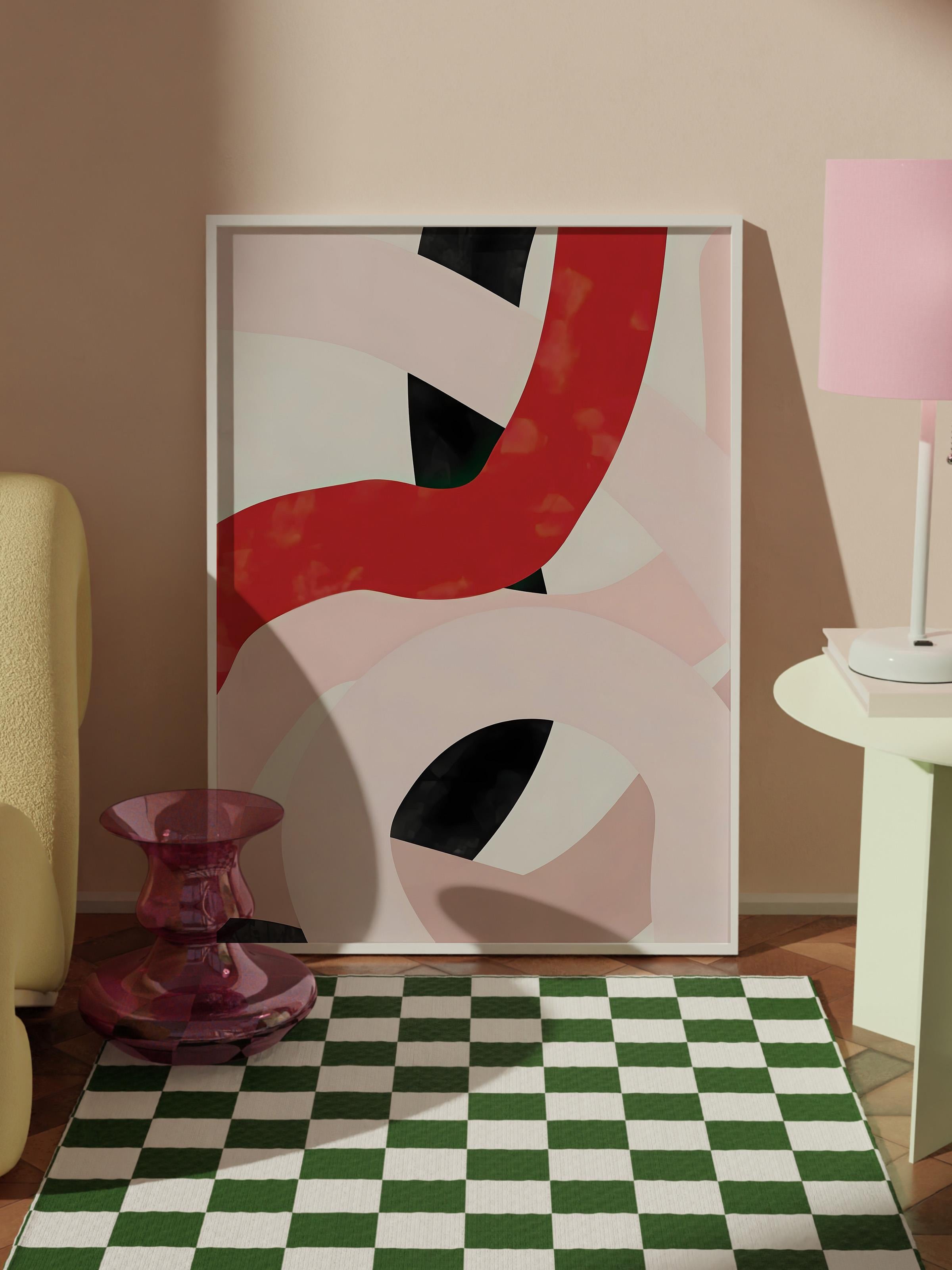 Beyaz Çerçeveli Tablo, Duvar Tablosu, Pink And Red Brush Strokes Comfort Serisi NO:108706