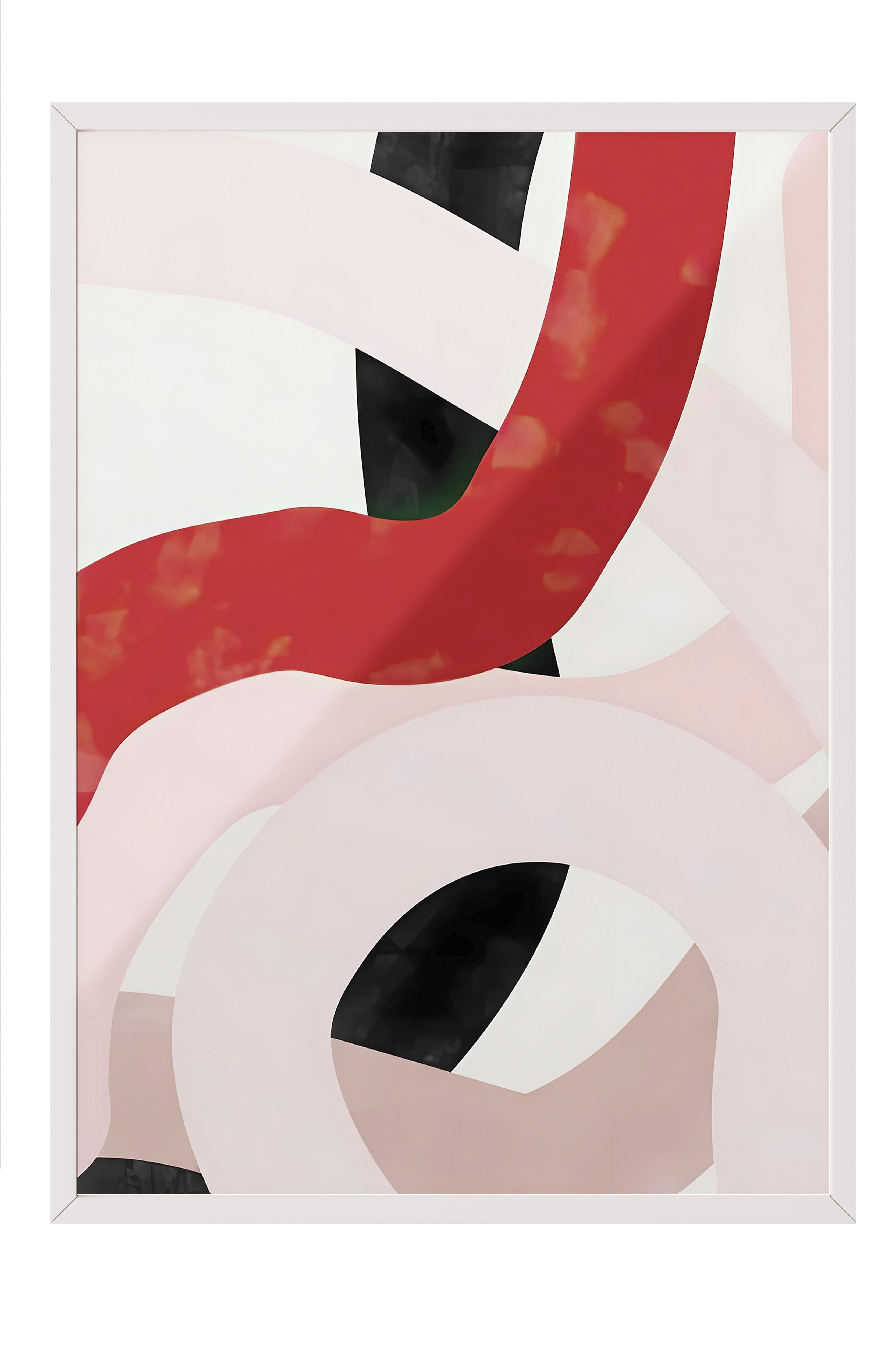 Beyaz Çerçeveli Tablo, Duvar Tablosu, Pink And Red Brush Strokes Comfort Serisi NO:108706