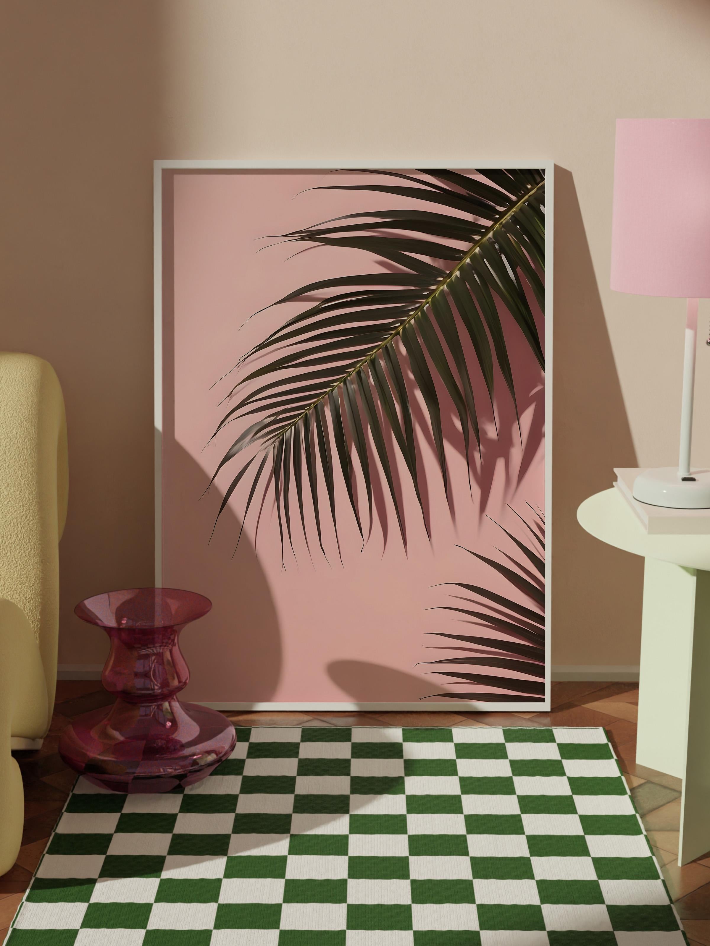 Beyaz Çerçeveli Tablo, Poster ve Çerçeve Seti, Duvar Tablosu, Pink Wall Palms Comfort Serisi NO:108650