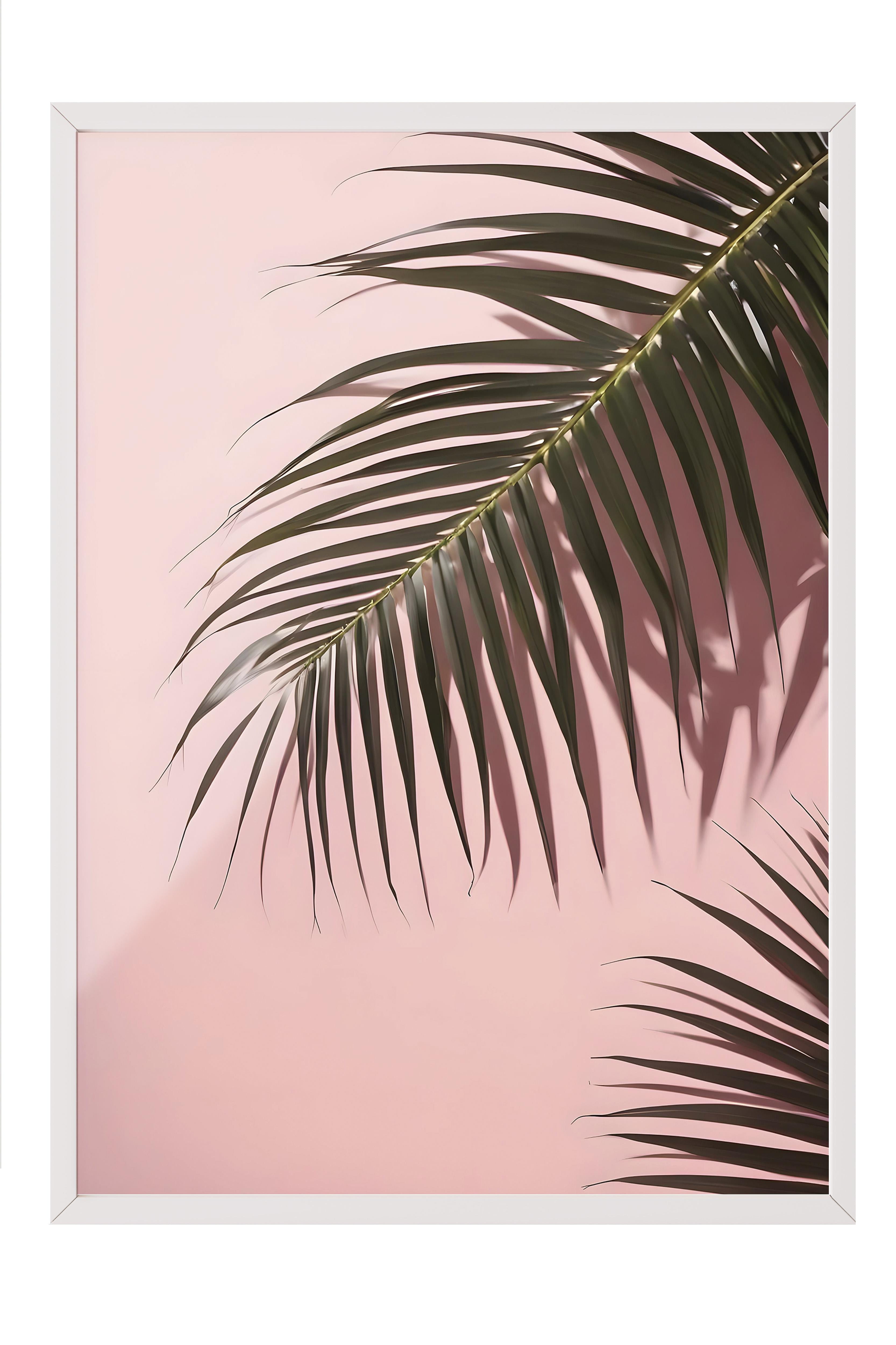 Beyaz Çerçeveli Tablo, Poster ve Çerçeve Seti, Duvar Tablosu, Pink Wall Palms Comfort Serisi NO:108650