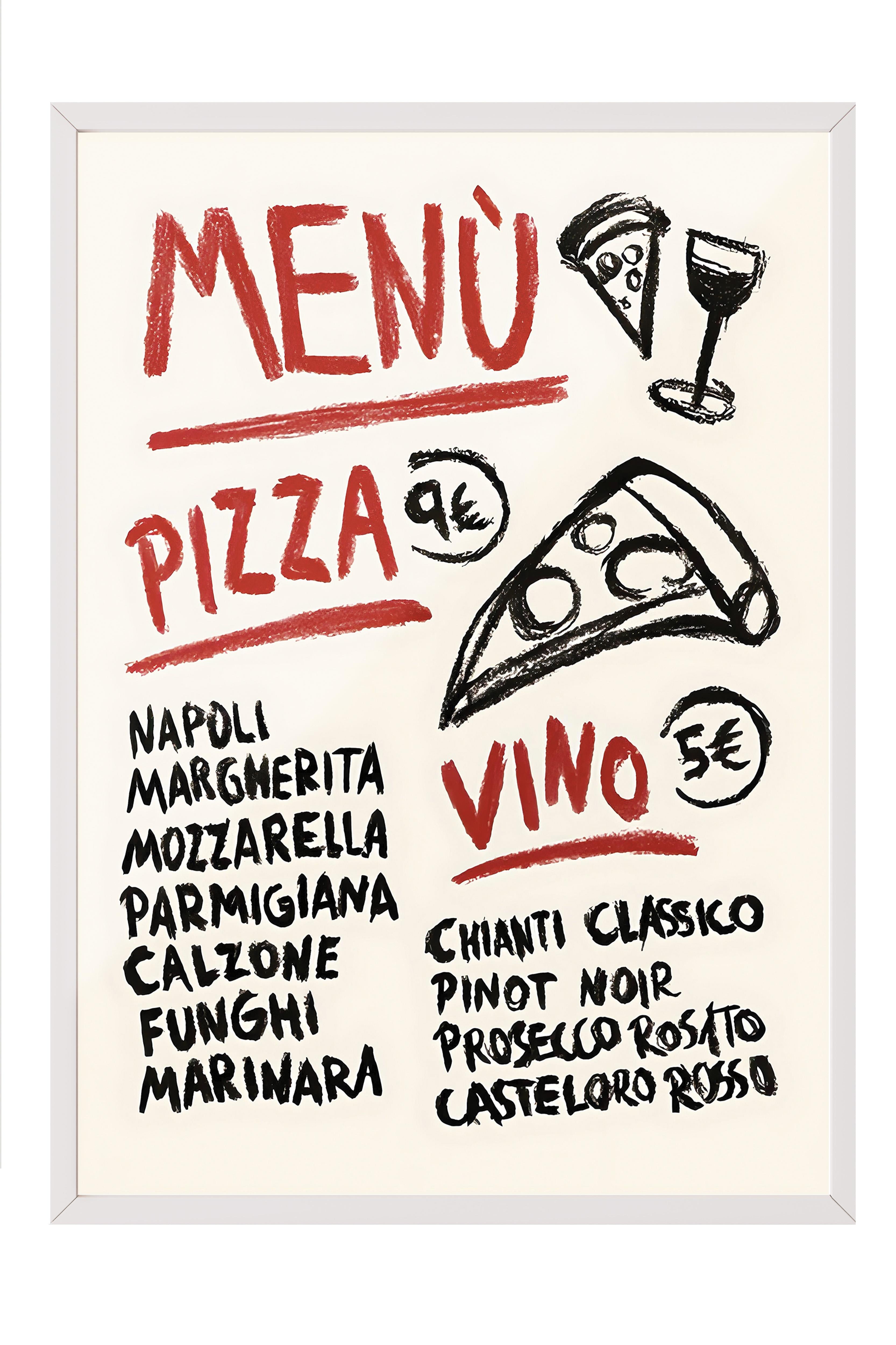 Beyaz Çerçeveli Tablo, Poster ve Çerçeve Seti, Duvar Tablosu, Pizza Vino Menu Comfort Serisi NO:108605