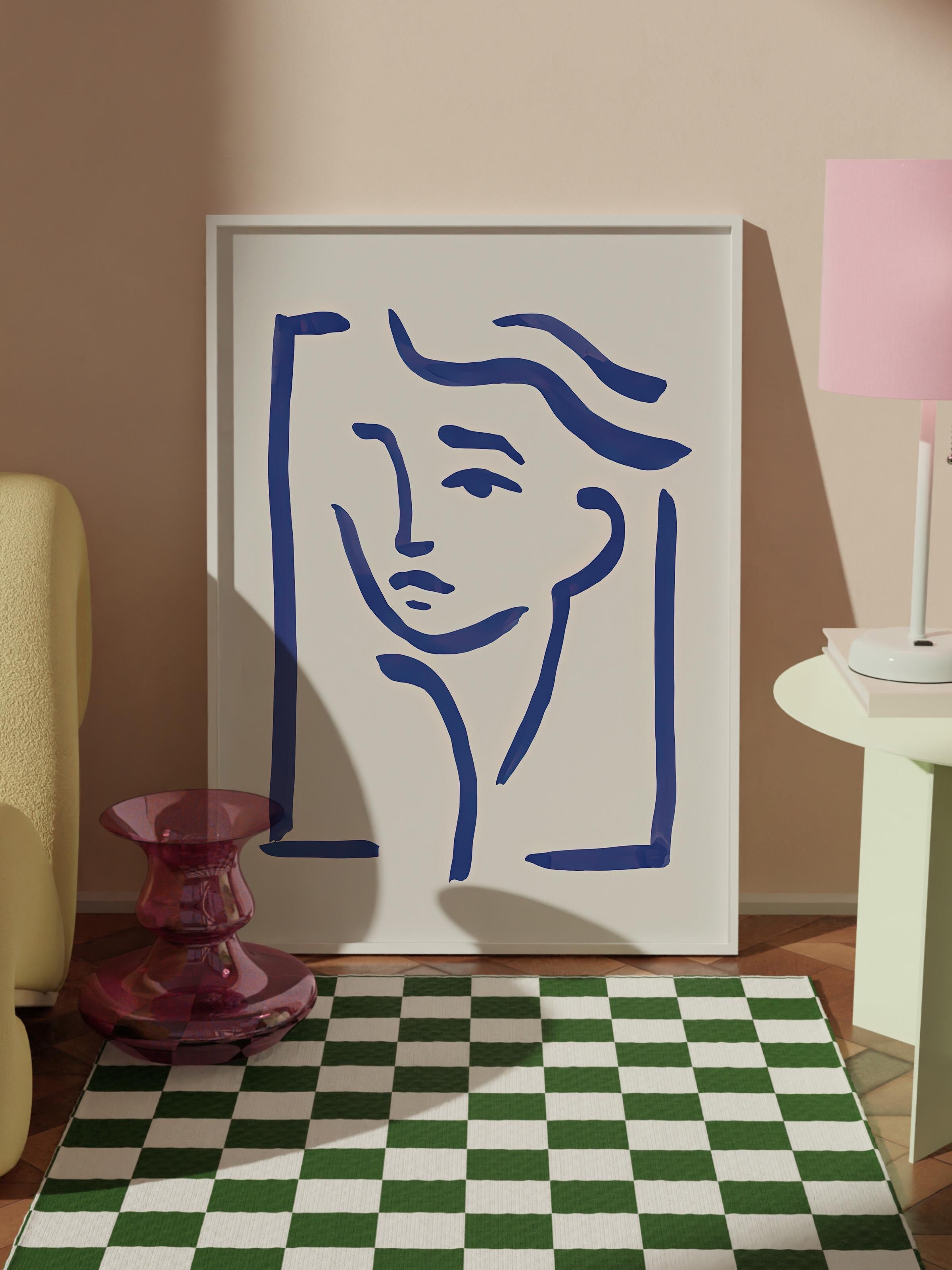 Beyaz Çerçeveli Tablo, Poster ve Çerçeve Seti, Duvar Tablosu, Portrait in Blue Comfort Serisi NO:108608