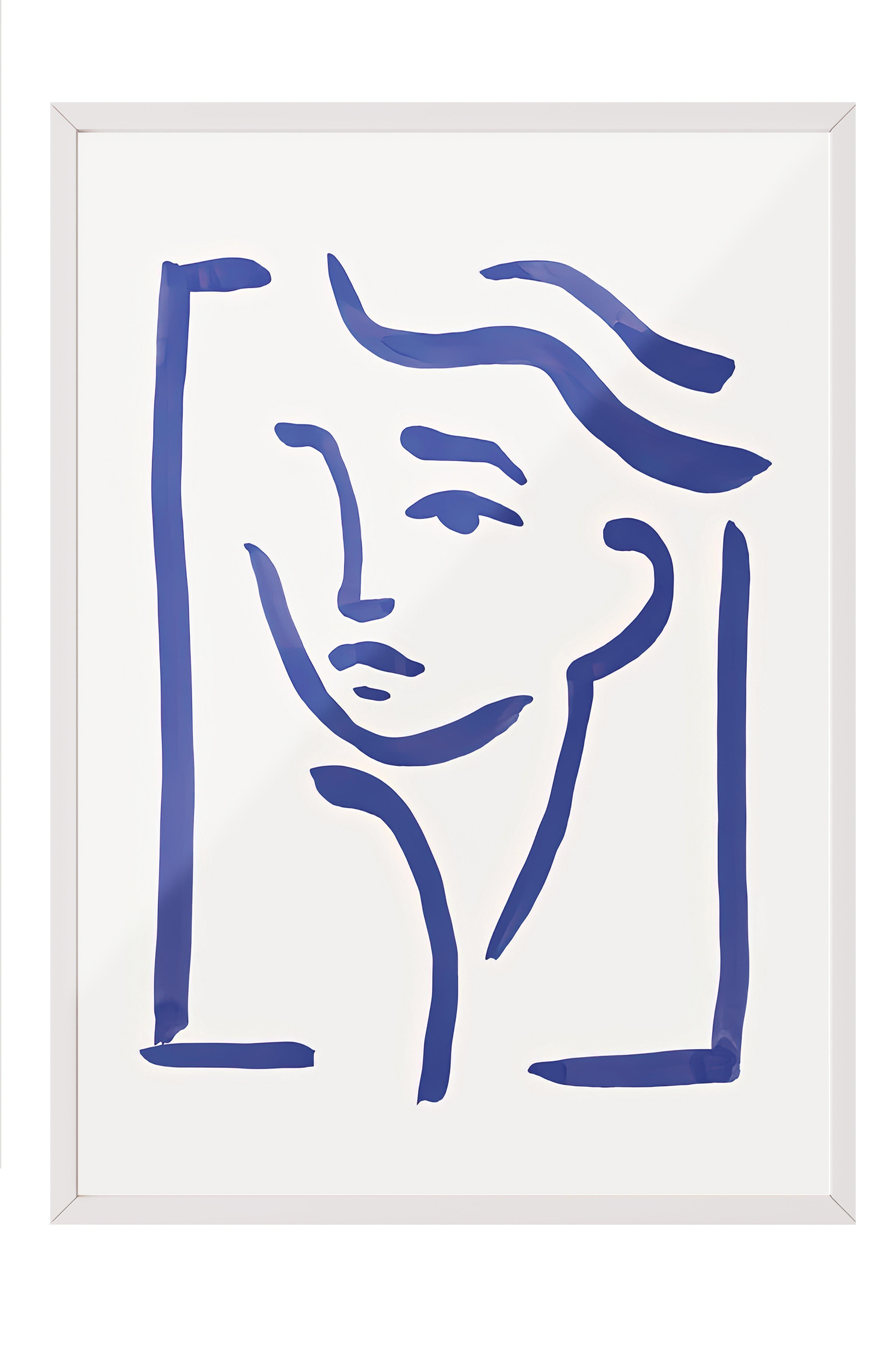 Beyaz Çerçeveli Tablo, Poster ve Çerçeve Seti, Duvar Tablosu, Portrait in Blue Comfort Serisi NO:108608