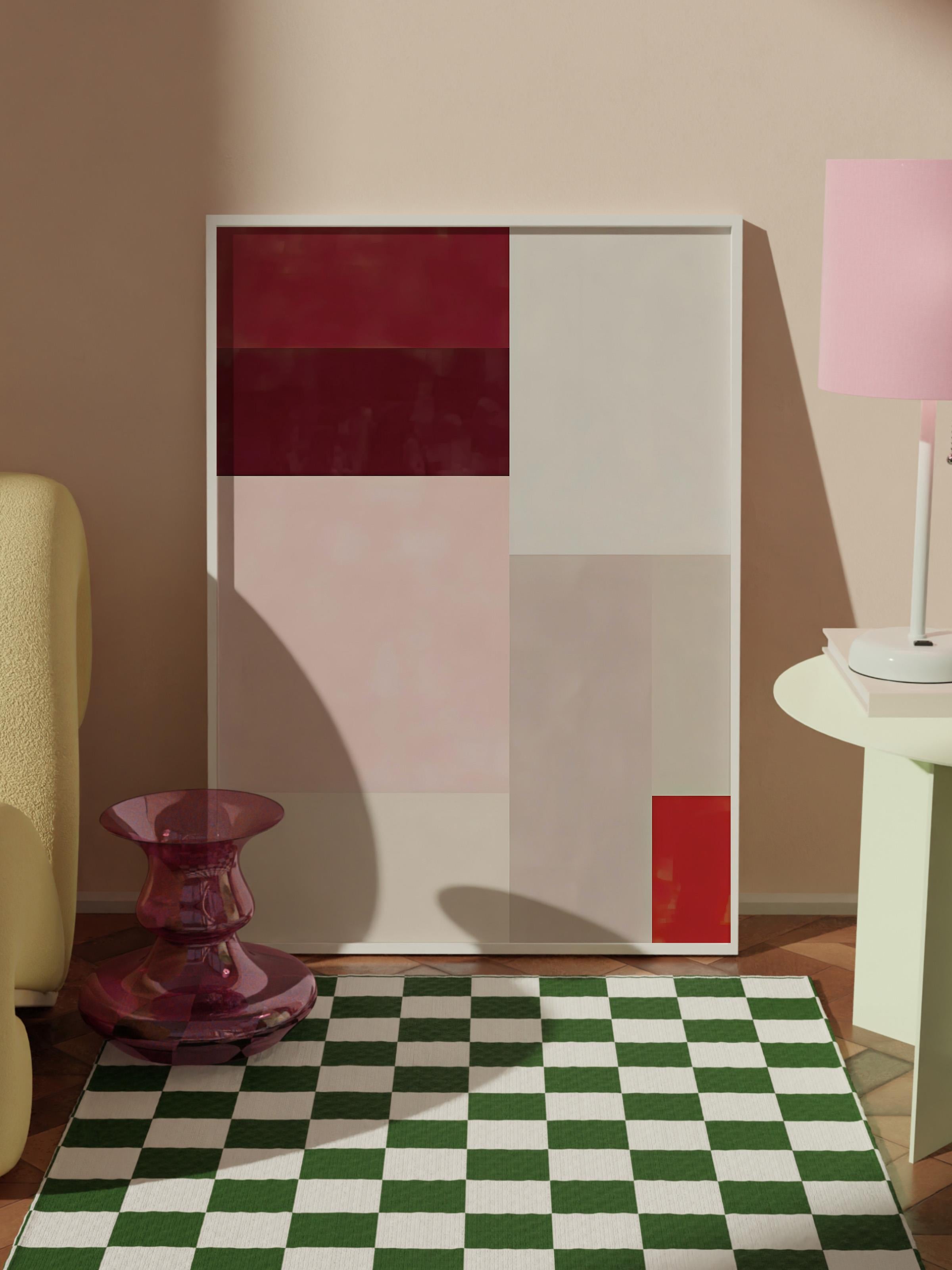 Beyaz Çerçeveli Tablo, Duvar Tablosu, Red And Pink Colour Block Comfort Serisi NO:108707