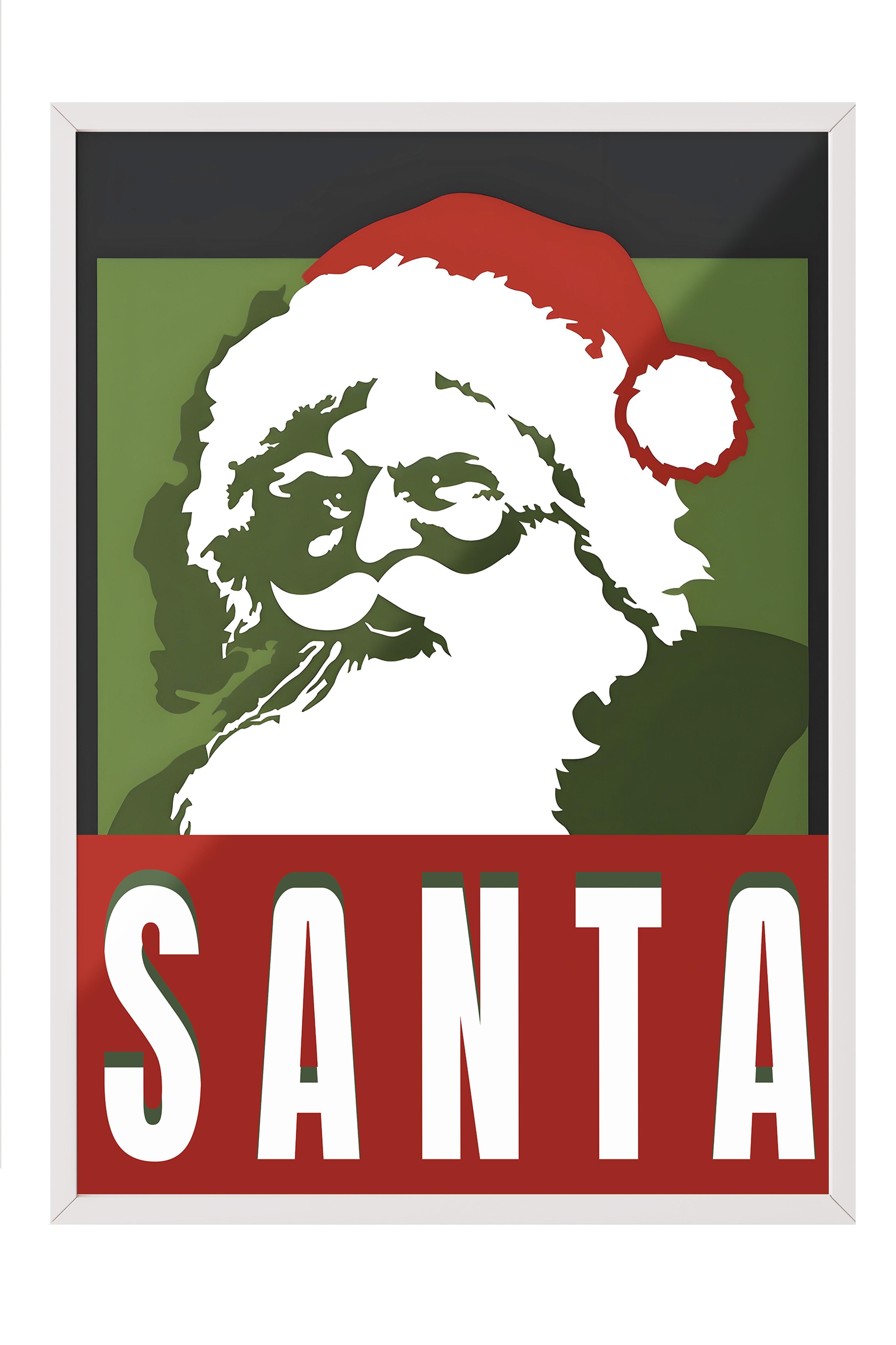 Beyaz Çerçeveli Tablo, Çerçeveli Yılbaşı Poster, Yılbaşı Dekoru, Santa Comfort Serisi NO:108667