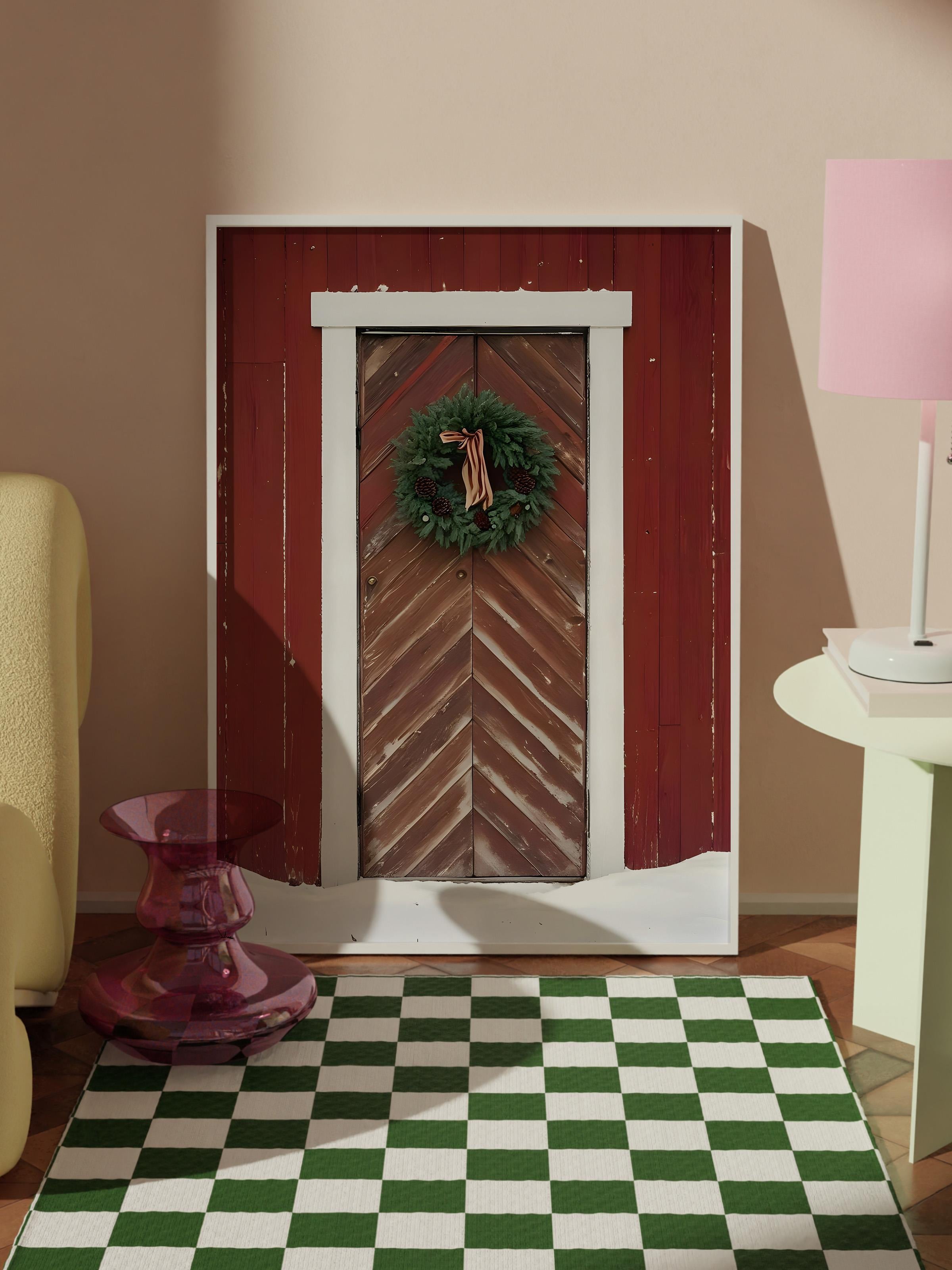 Beyaz Çerçeveli Tablo, Çerçeveli Yılbaşı Poster, Yılbaşı Dekoru, Snowy Door Comfort Serisi NO:108628