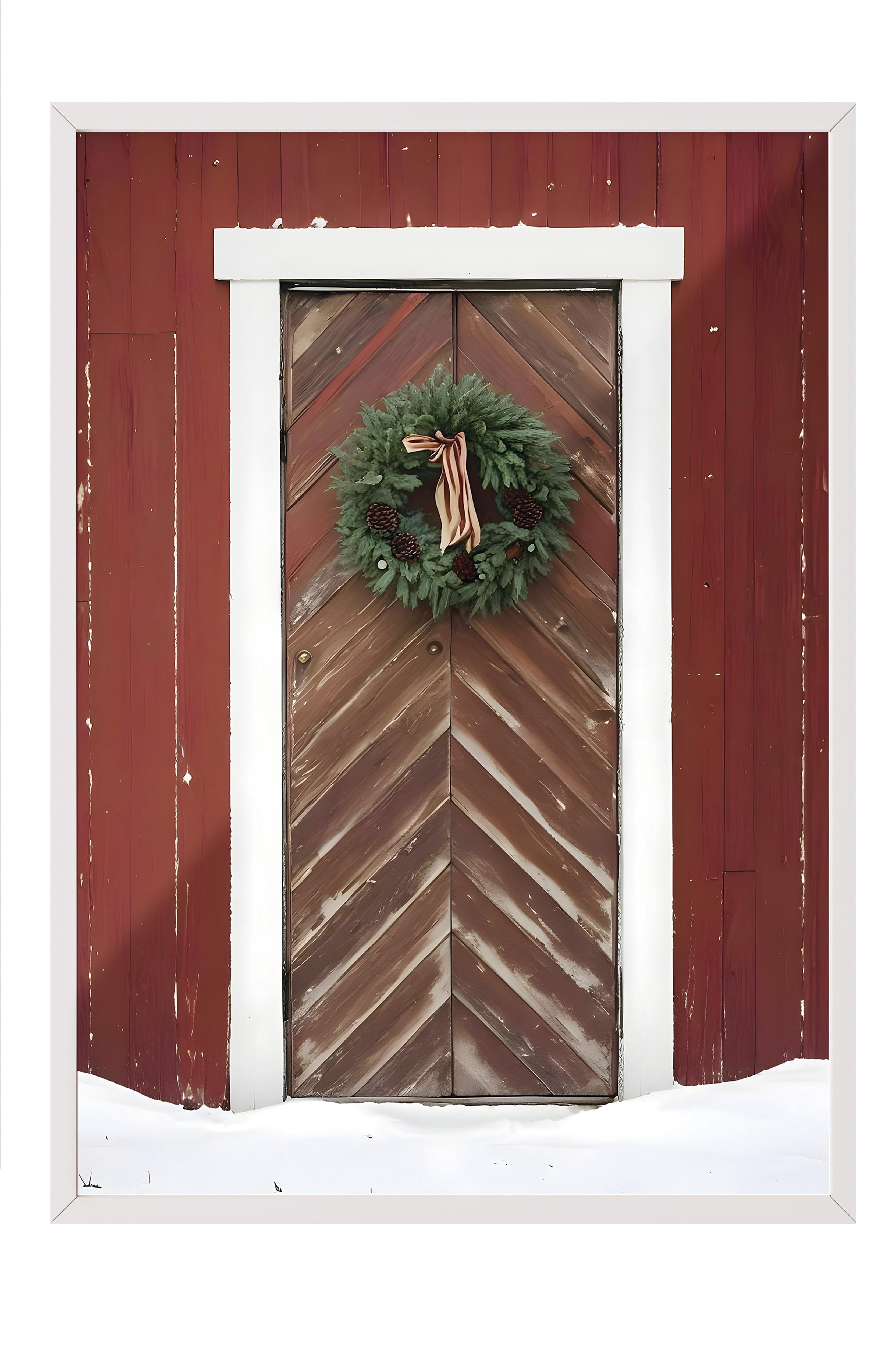 Beyaz Çerçeveli Tablo, Çerçeveli Yılbaşı Poster, Yılbaşı Dekoru, Snowy Door Comfort Serisi NO:108628