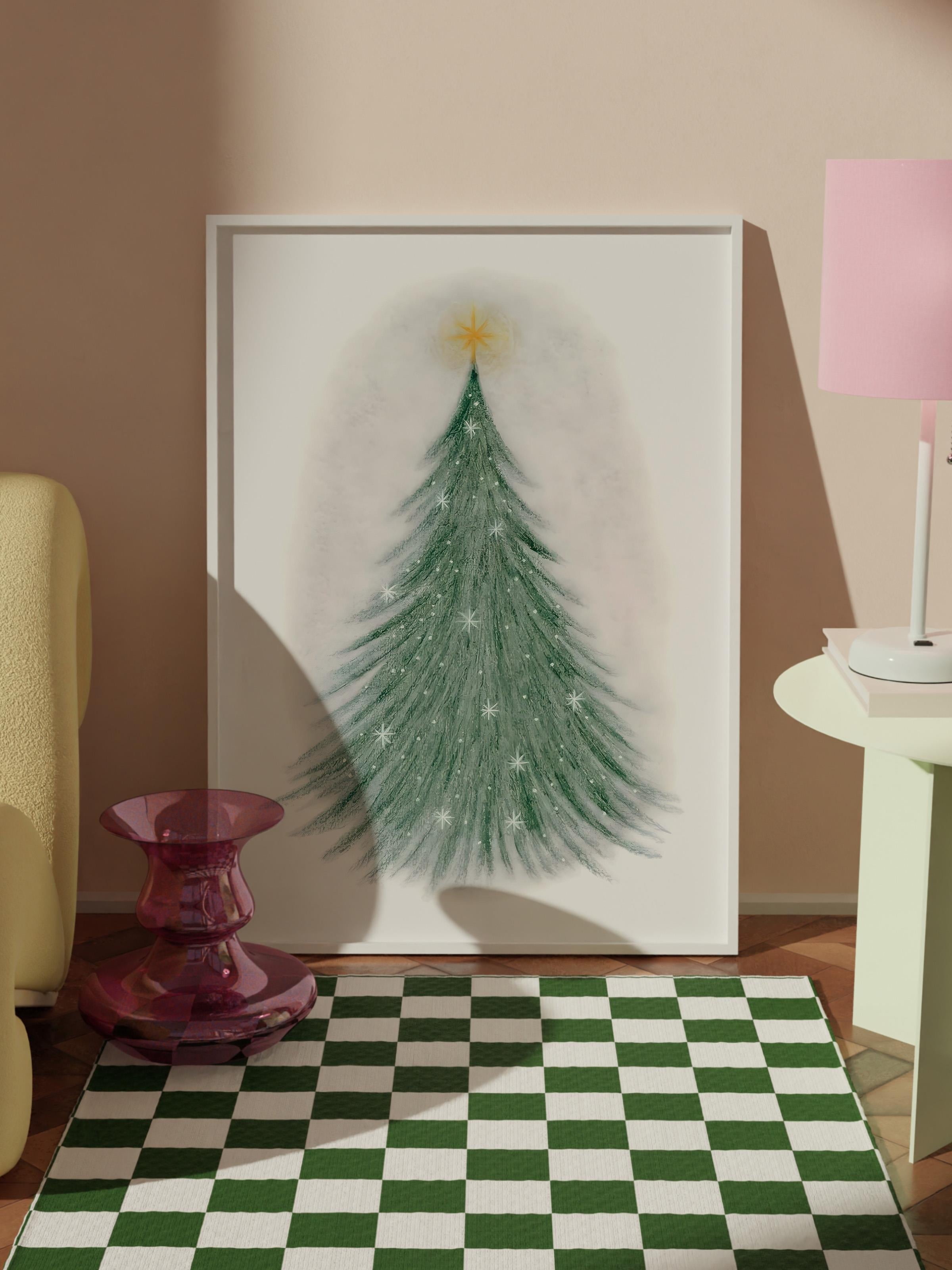 Beyaz Çerçeveli Tablo, Çerçeveli Yılbaşı Poster, Sparkling Christmas Tree Comfort Serisi NO:108624