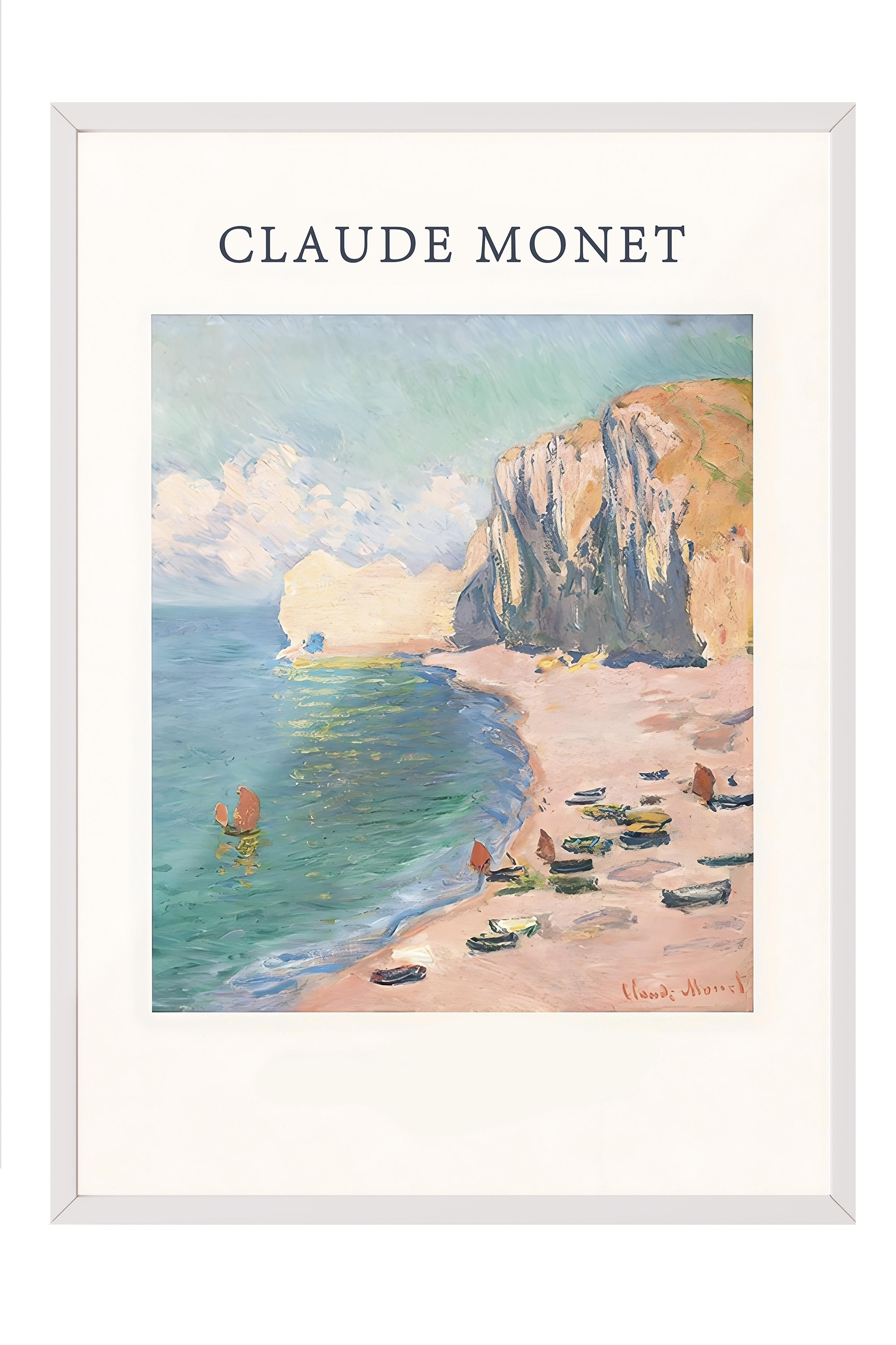 Beyaz Çerçeveli Tablo, Monet - The Beach and the Falaise d'Amont Comfort Serisi NO:108599