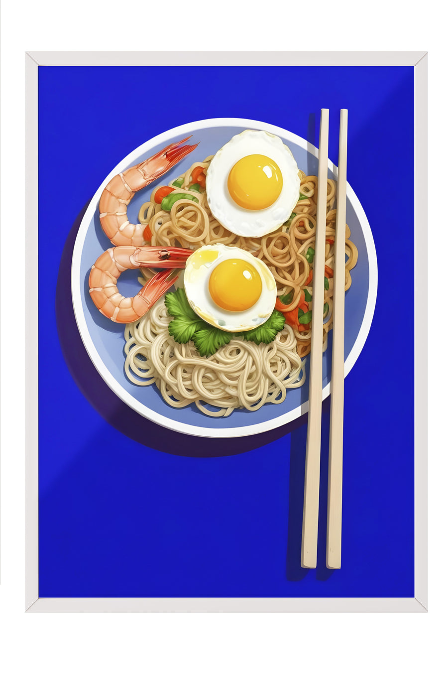Yumurta ve Karidesli Noodle Poster – Beyaz Çerçeveli Tablo