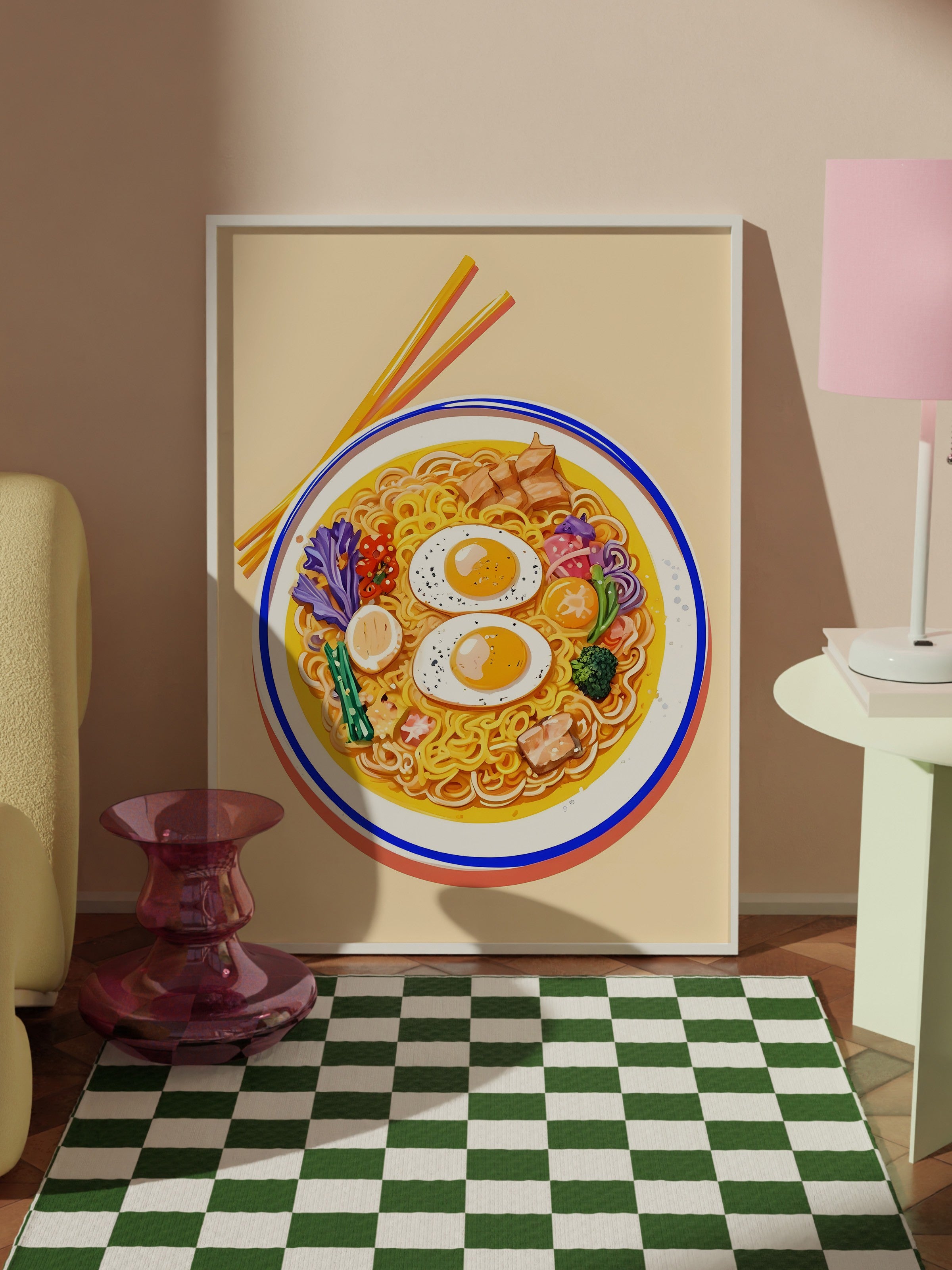Beyaz Çerçeveli Tablo, Ramen-cha, Comfort Serisi Mutfak Duvar Tablosu, NO:109145