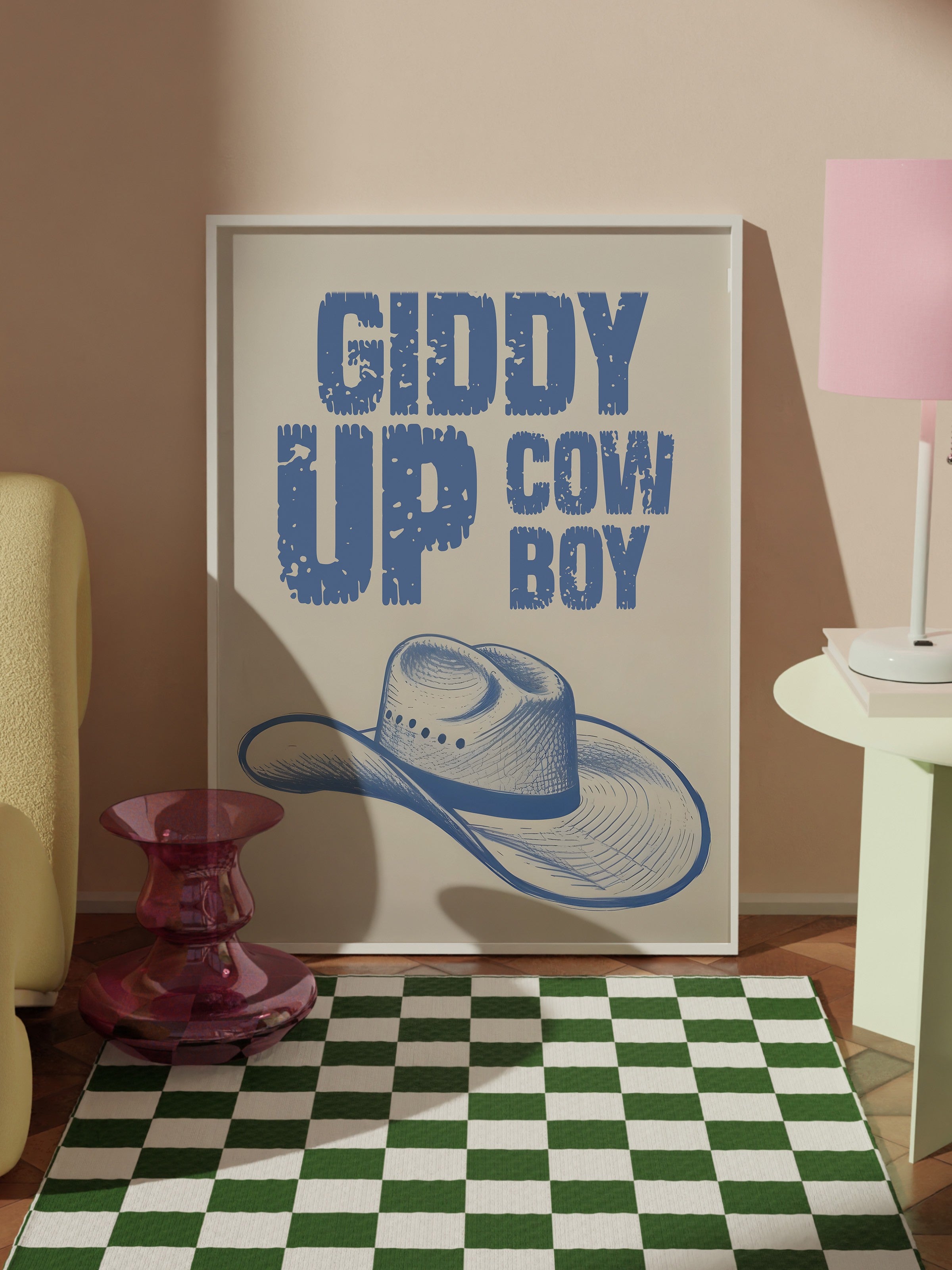 Beyaz Çerçeveli Tablo, Retro Cowboy, Comfort Serisi Poster ve Duvar Tablosu, NO:108931