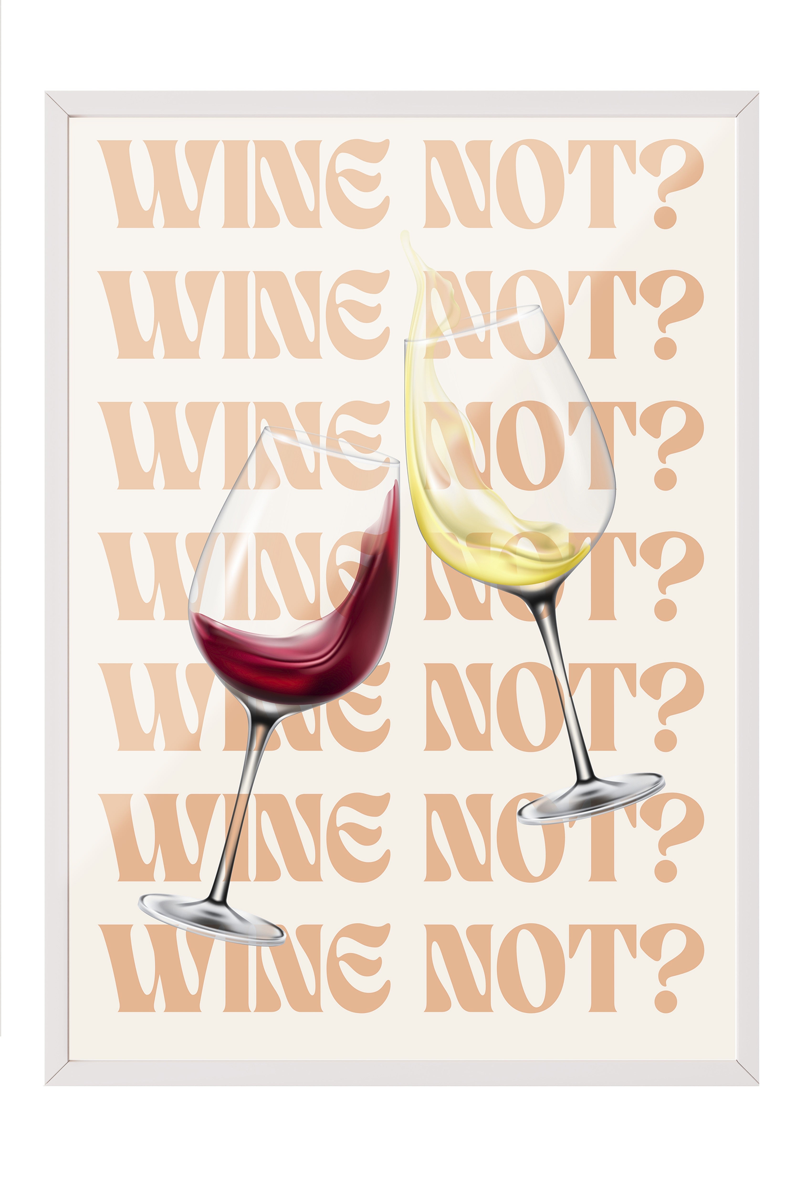 Beyaz Çerçeveli Tablo, Şarap Kadehi, Dijital Resim, Minimalist, Kırmızı, Bej Renk Poster, 2025 Yaz Seçkisi, NO:109804