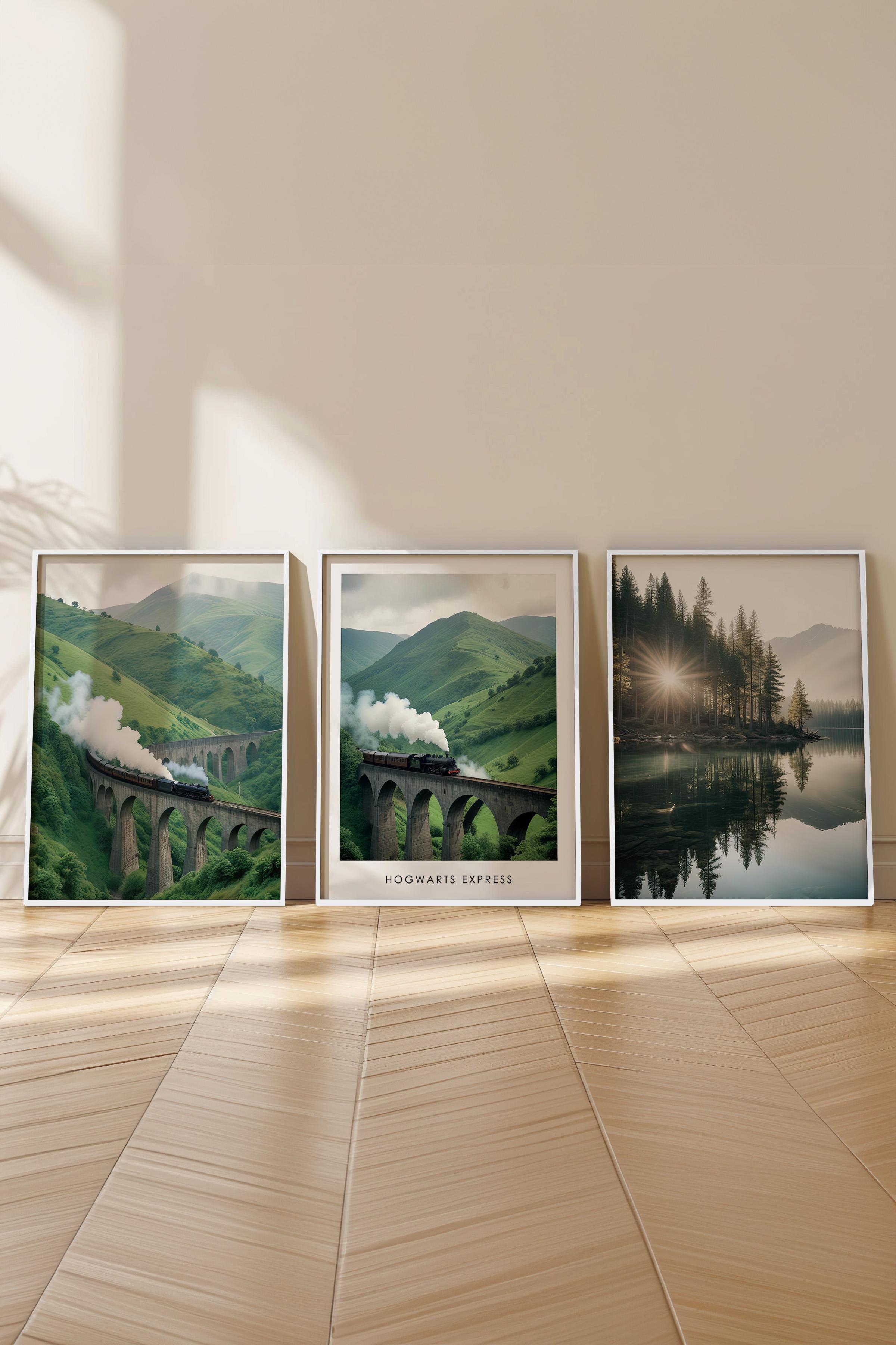 Beyaz Çerçeveli Tablo Seti, Büyücü Okulu Duvar Tablosu, 3 Adet Poster Seti, No:300685