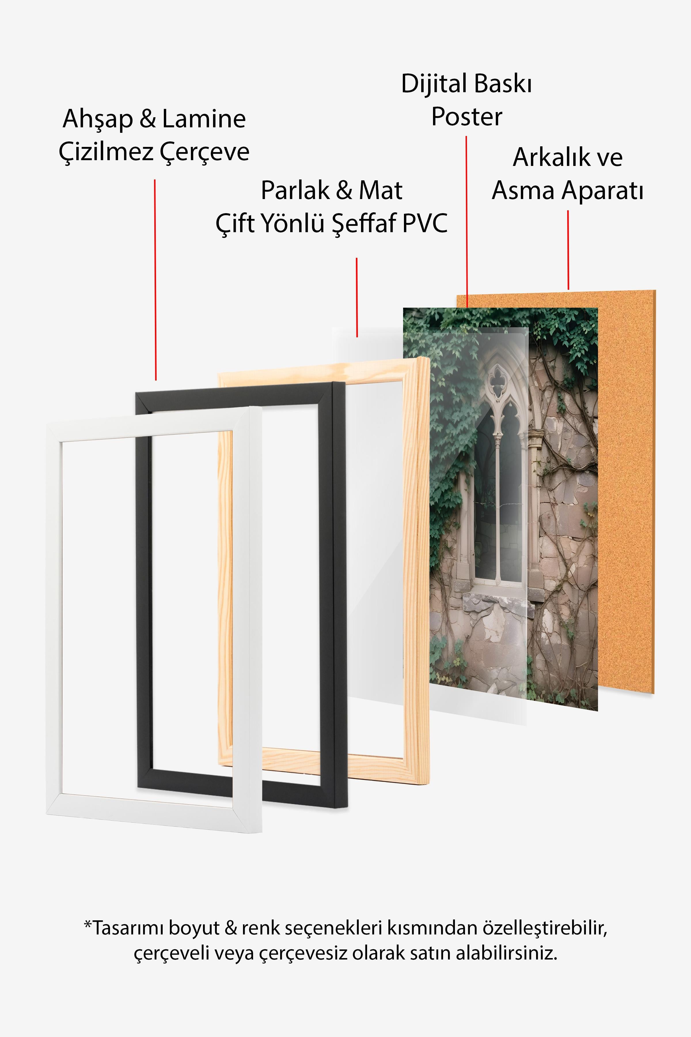 Beyaz Çerçeveli Tablo Seti, Büyücü Okulu Duvar Tablosu, 3 Adet Poster Seti, No:300751