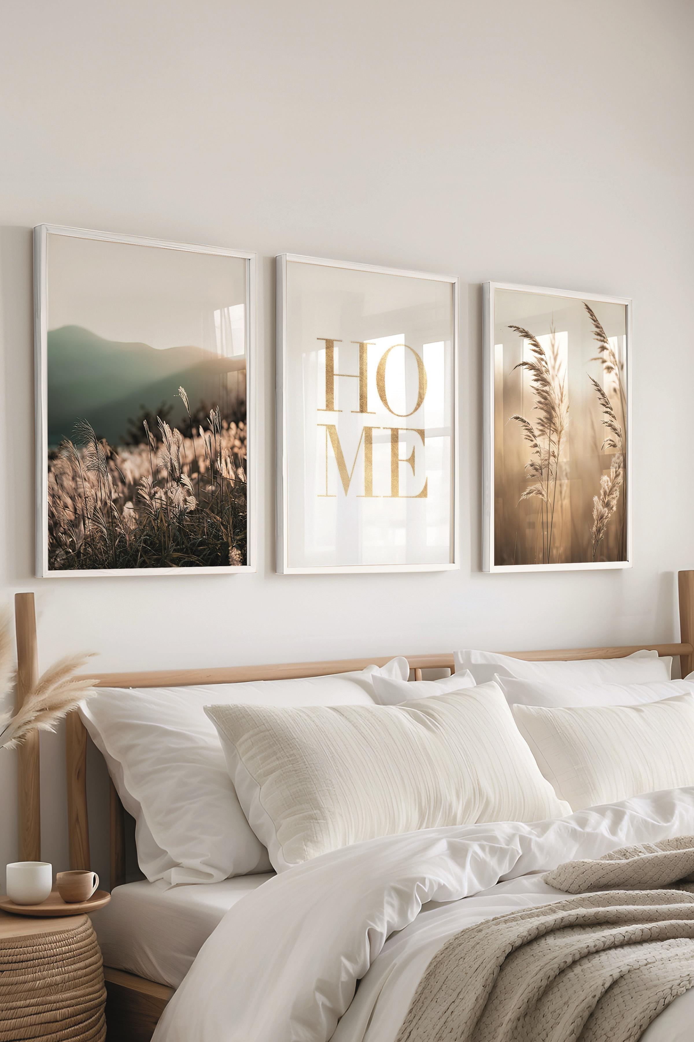 Beyaz Çerçeveli Tablo Seti, Karışık Fotoğraflar Duvar Tablosu, 3 Adet Poster Seti, No:300728