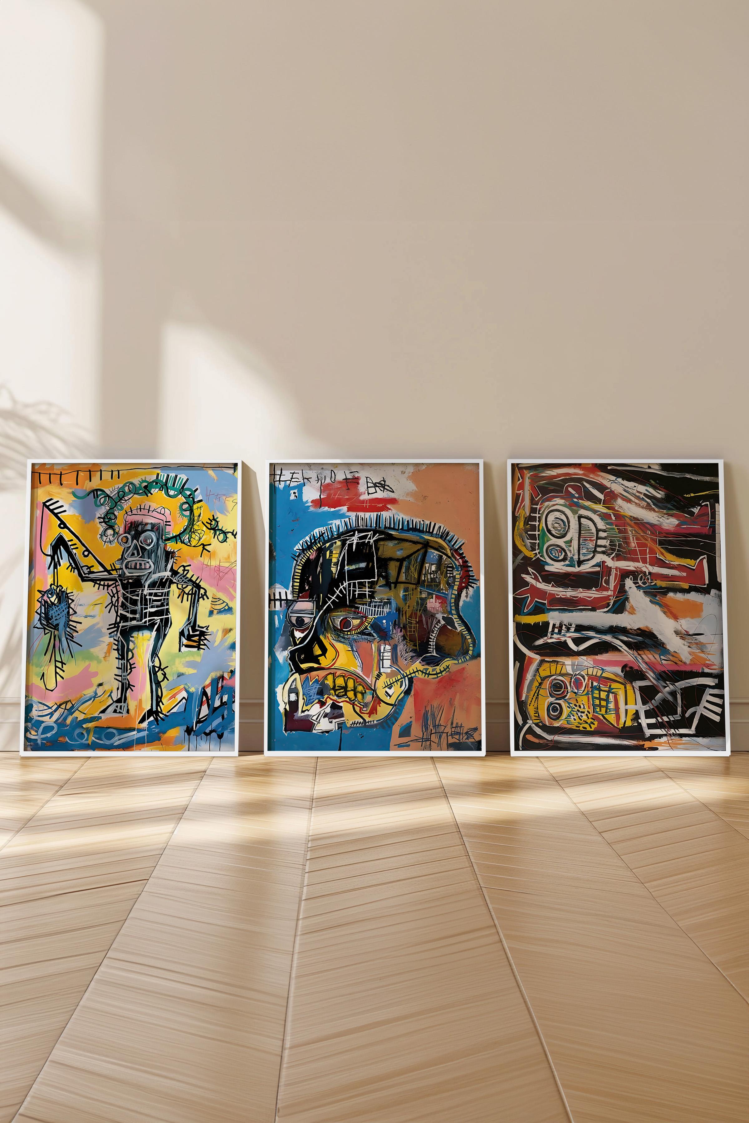 Beyaz Çerçeveli Tablo Seti, Maximalist Duvar Tablosu, 3 Adet Poster Seti, No:300784