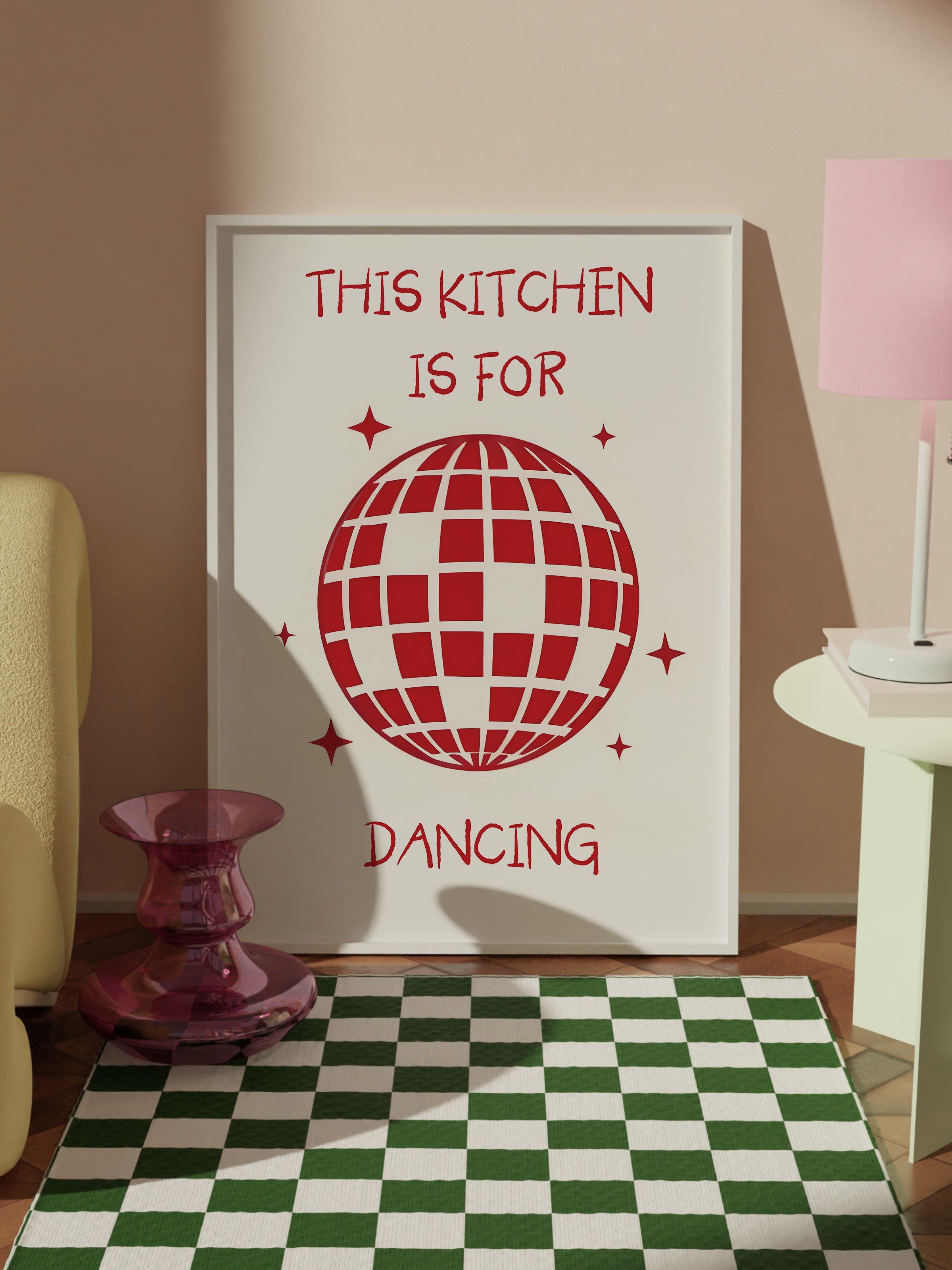 Beyaz Çerçeveli Tablo, This Kitchen Is For Dancing, Comfort Serisi Mutfak Duvar Tablosu, NO:109052