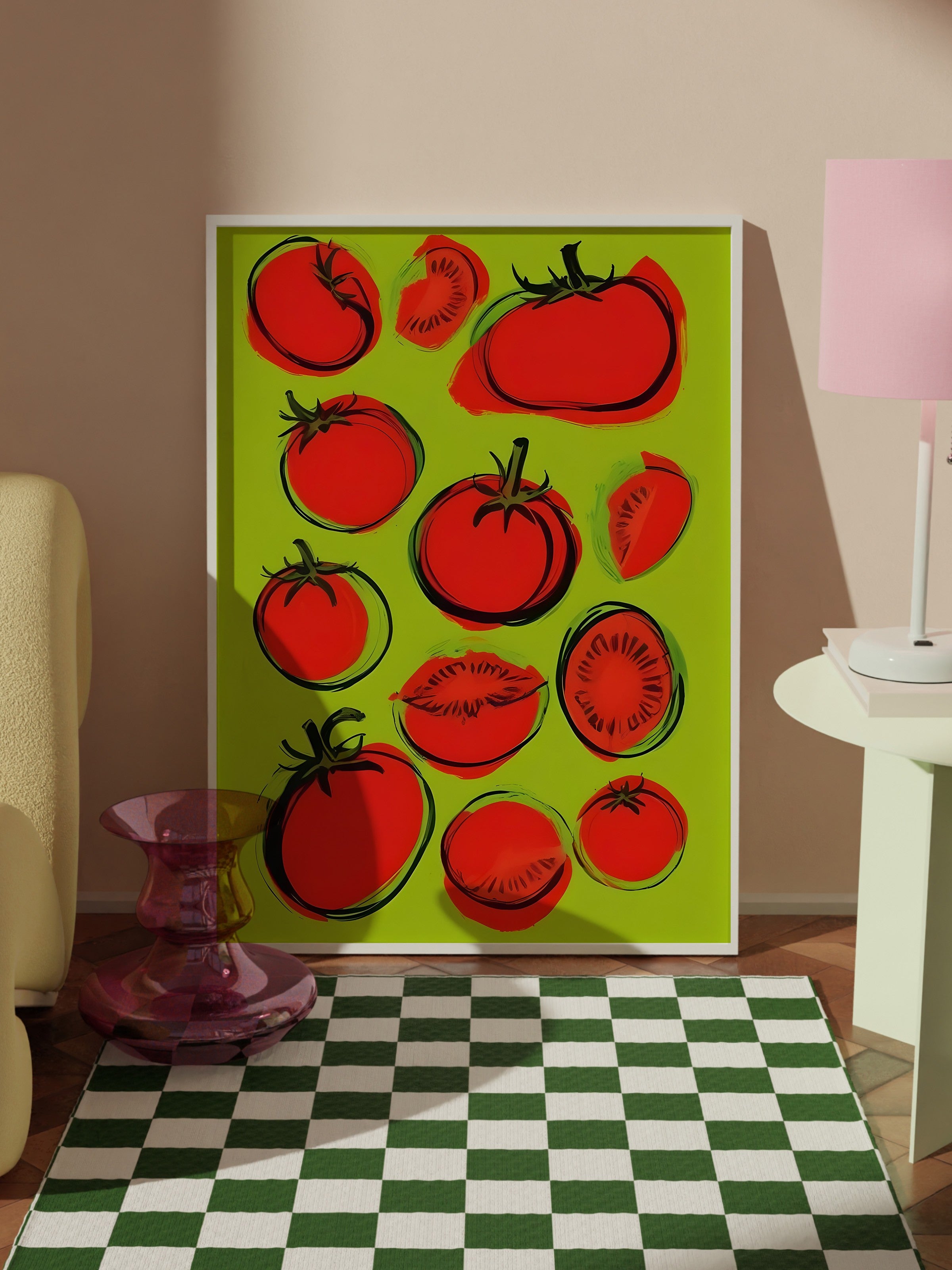 Beyaz Çerçeveli Tablo, Tomatoes, Comfort Serisi Mutfak Duvar Tablosu, NO:109099