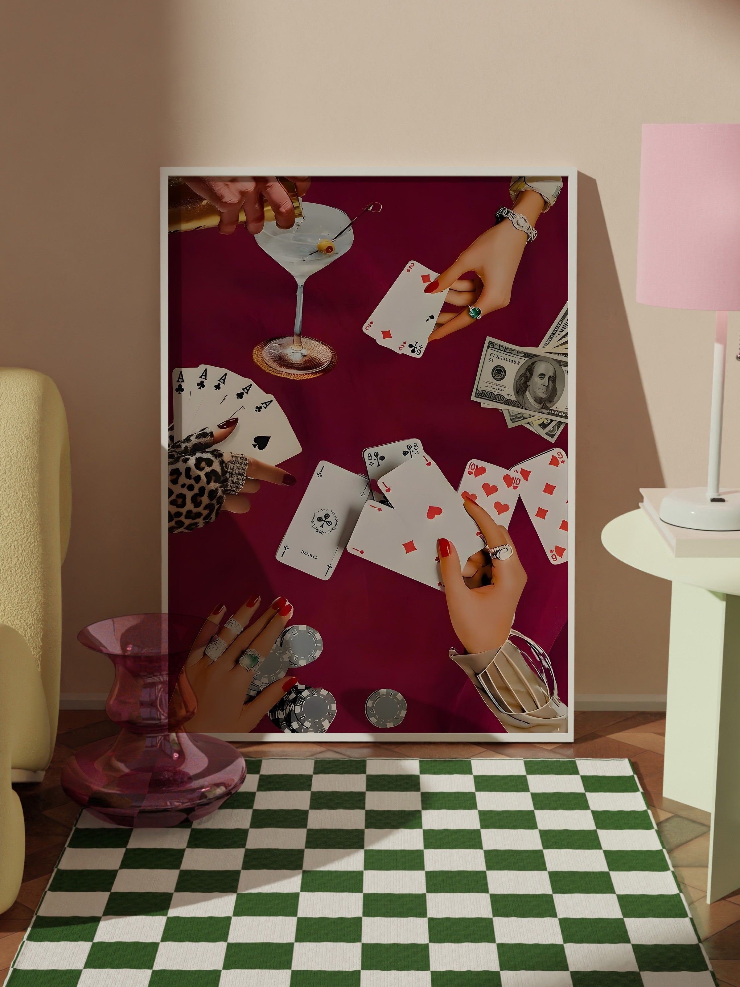 Beyaz Çerçeveli Tablo, Vintage Playing Cards, Comfort Serisi Poster ve Duvar Tablosu, NO:108950