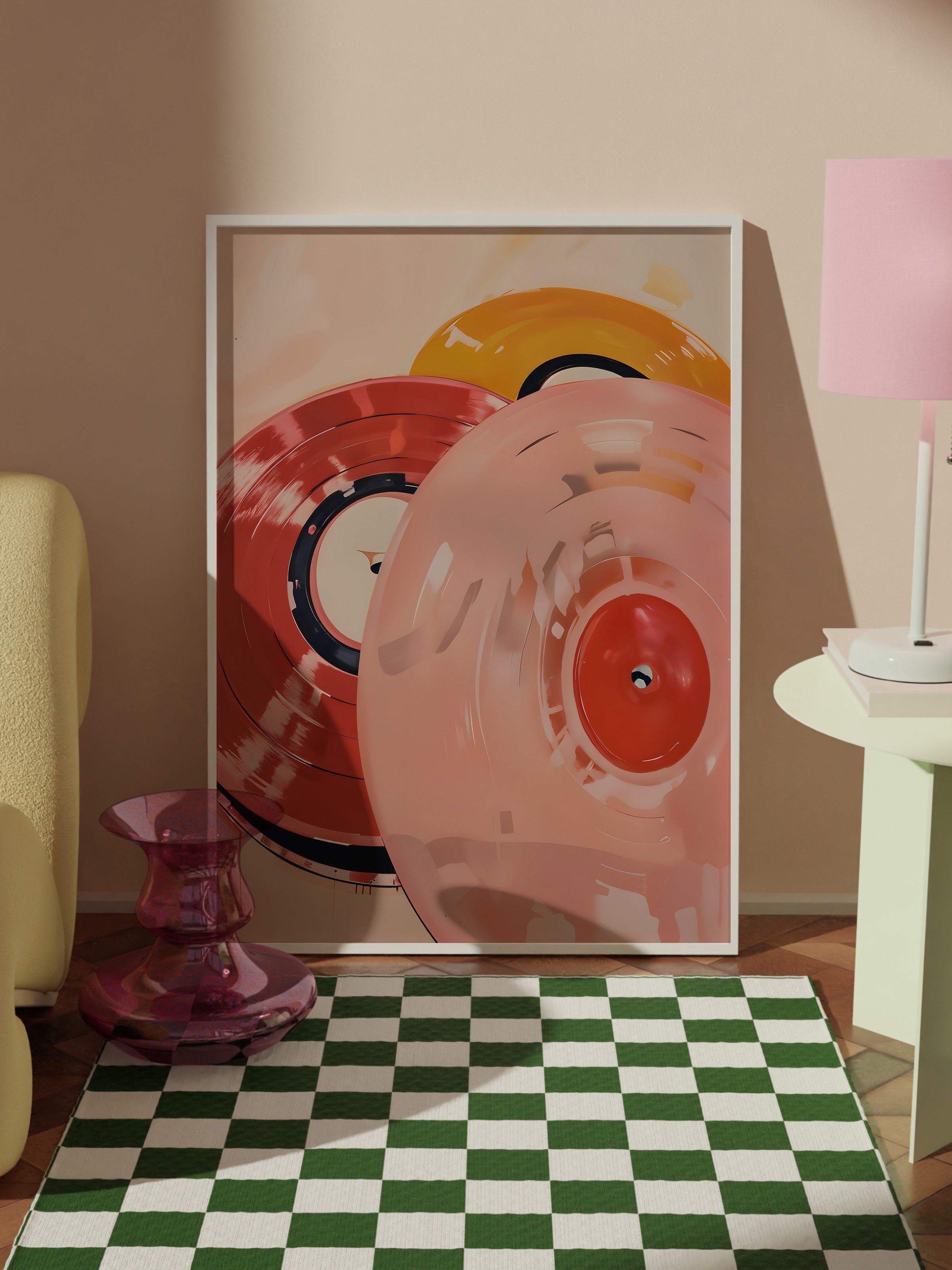 Beyaz Çerçeveli Tablo, Vinyl Record, Comfort Serisi Poster ve Duvar Tablosu, NO:108939