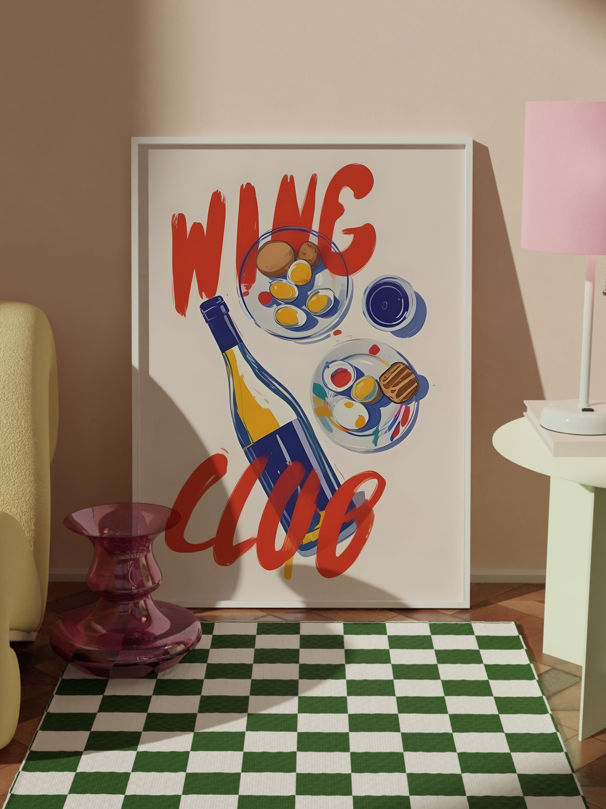 Beyaz Çerçeveli Tablo, Wine Club, Comfort Serisi Mutfak Duvar Tablosu, NO:109073