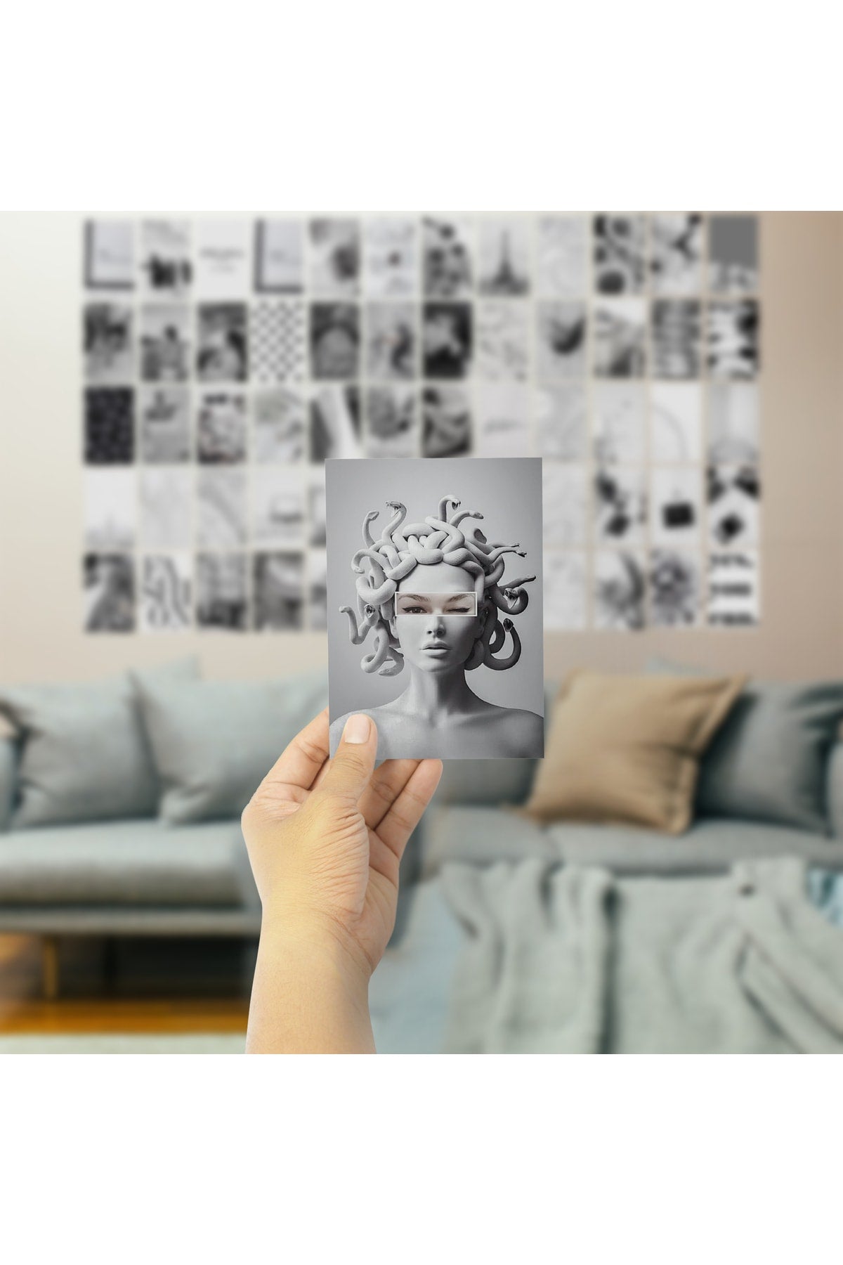 Beyaz Estetik Vintage Duvar Poster Seti - 60 Adet - Arkası Yapışkanlı Kolaj Seti - 10cm*15cm