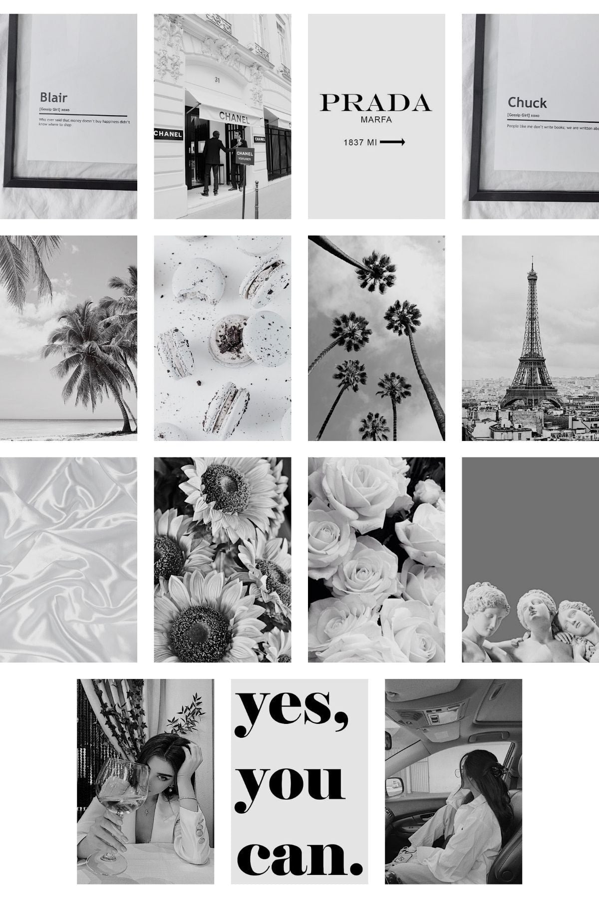 Beyaz Estetik Vintage Duvar Poster Seti - 60 Adet - Arkası Yapışkanlı Kolaj Seti - 10cm*15cm