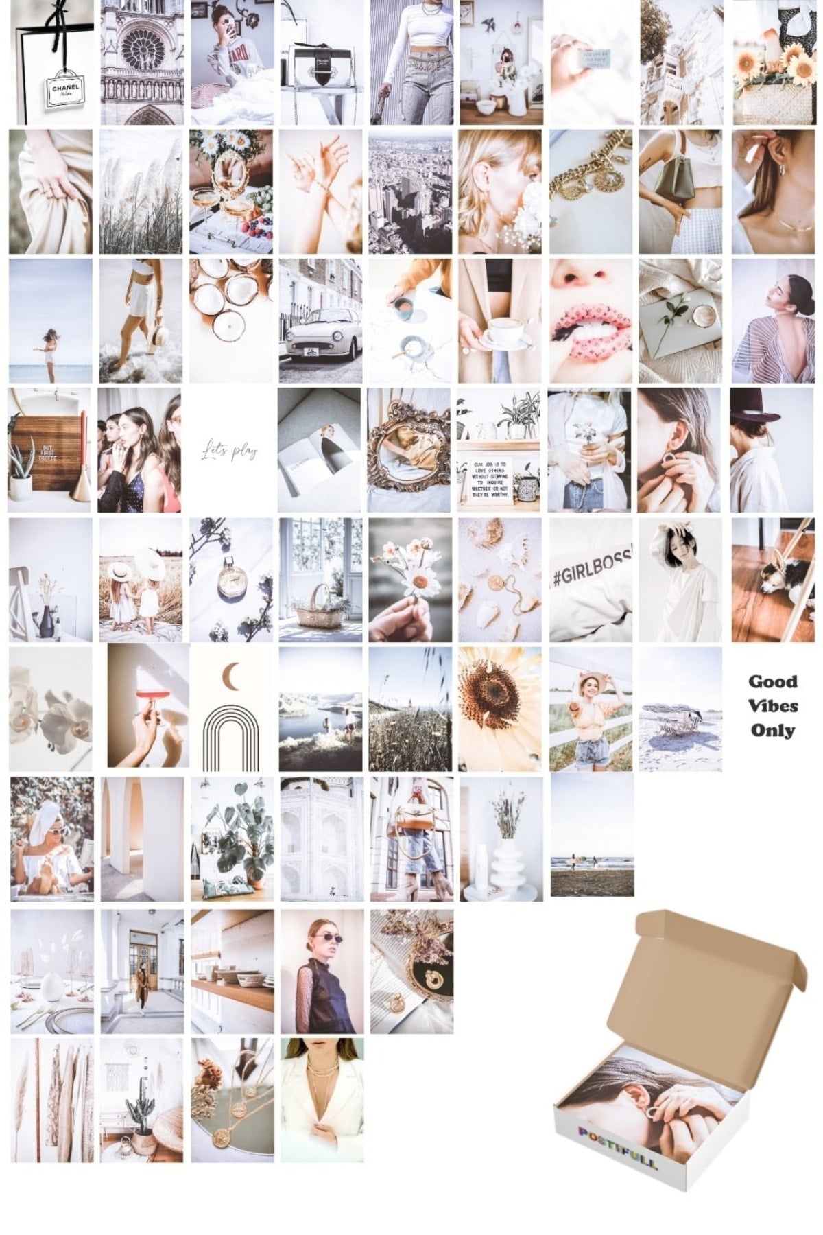 Beyaz Natural Duvar Posteri Kolaj Set - Arkası Yapışkanlı 70 Adet - 10cm*15cm - Kalın Kuşe Kağıt