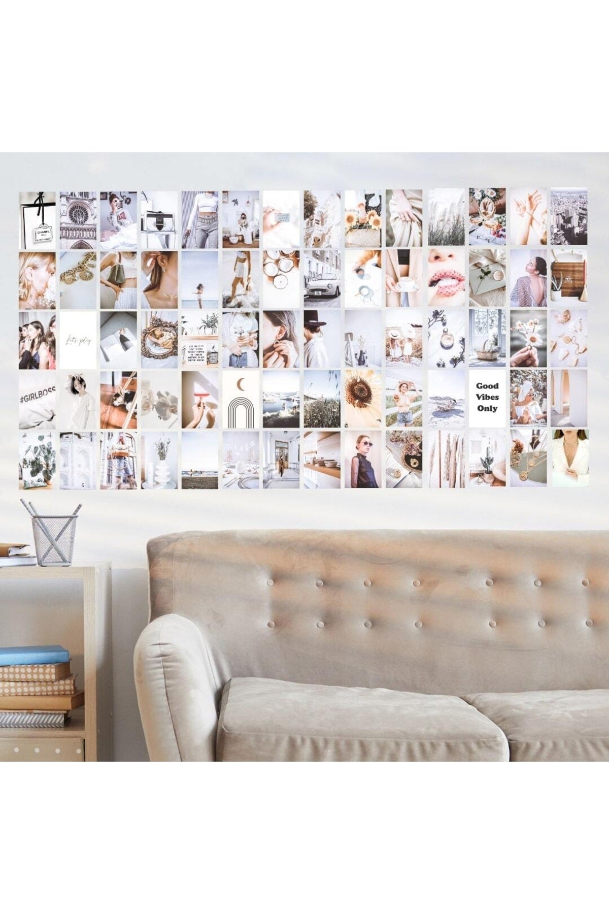 Beyaz Natural Duvar Posteri Kolaj Set - Arkası Yapışkanlı 70 Adet - 10cm*15cm - Kalın Kuşe Kağıt