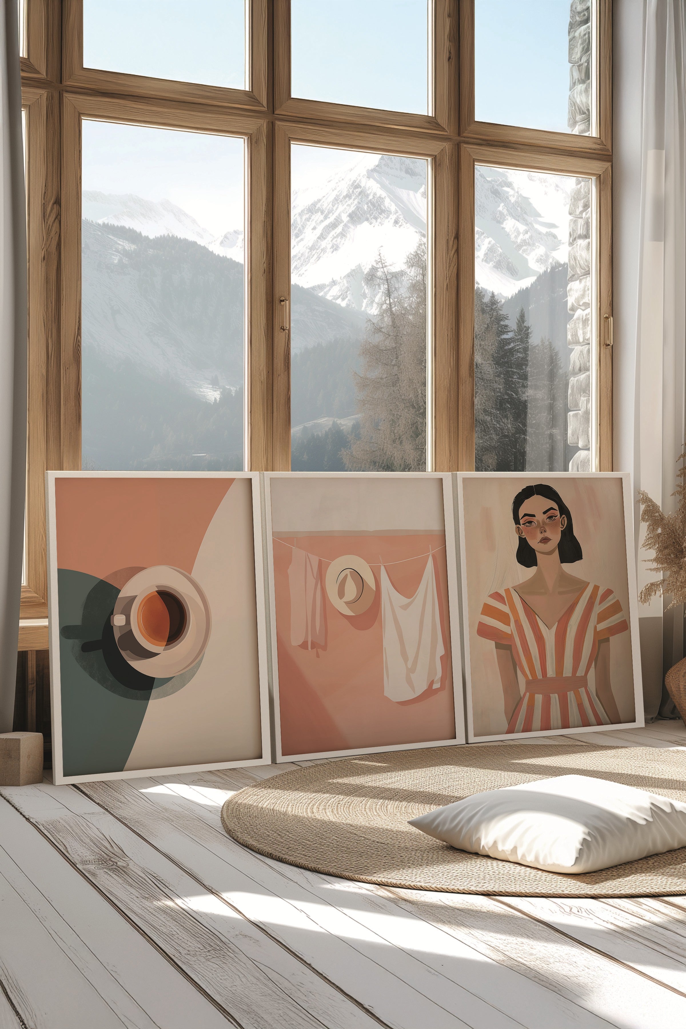 Beyaz Tablo Seti, 3 Adet Beyaz Çerçeveli Poster A Coffee? Model No:300888, Pembe Duvar Dekoru