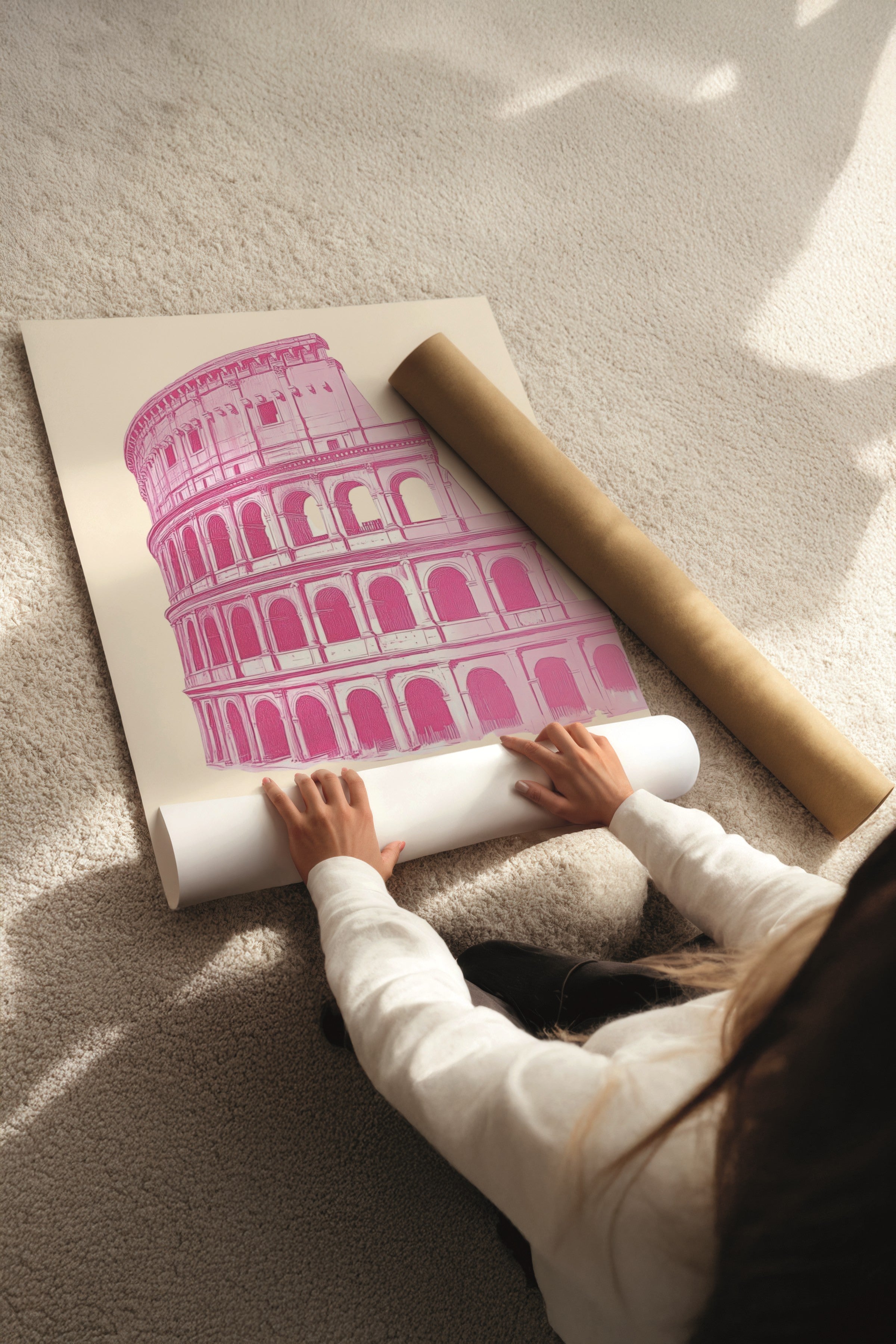 Beyaz Tablo Seti, 3 Adet Beyaz Çerçeveli Poster Cities Model No:300812, Pembe Duvar Dekoru