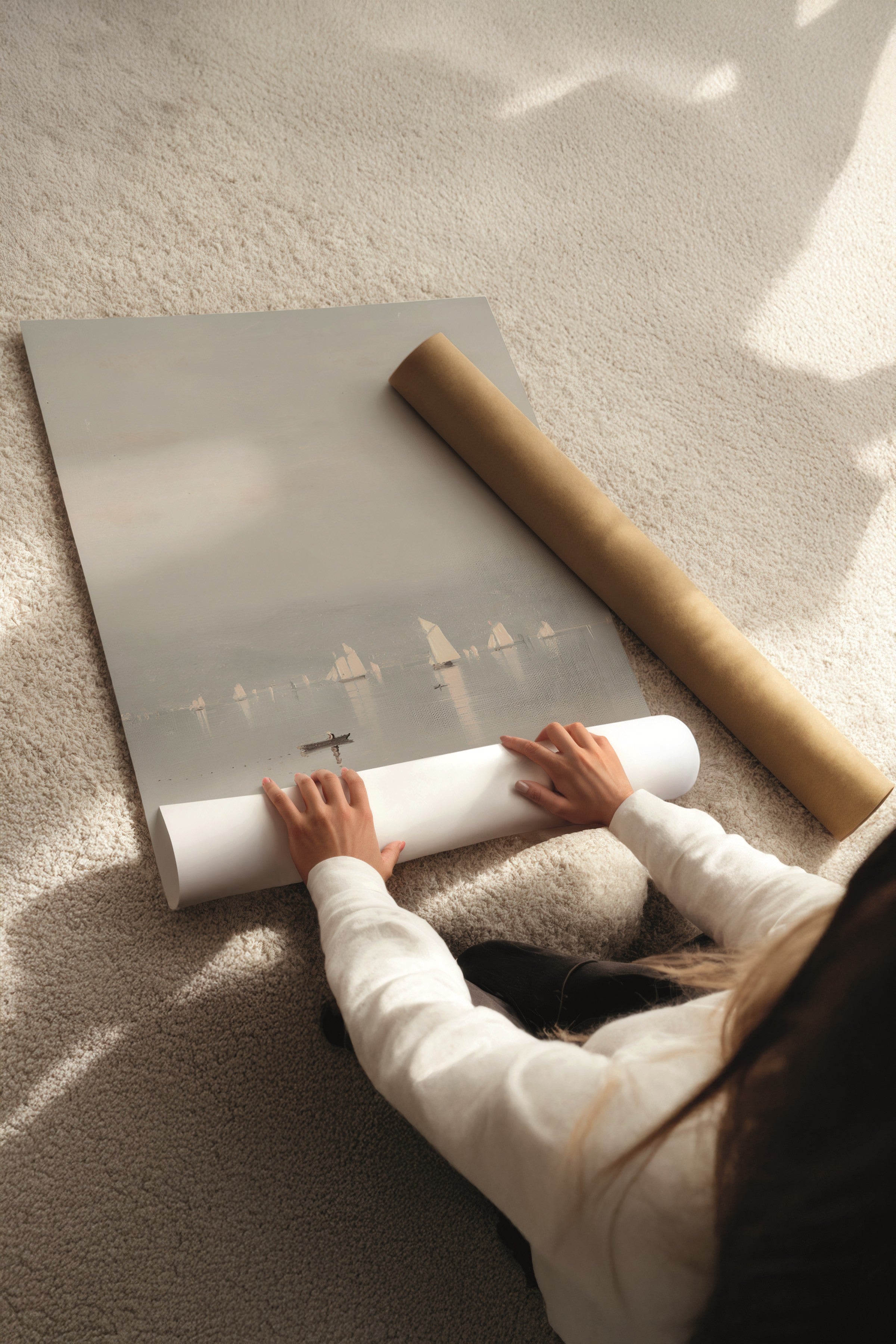 Beyaz Tablo Seti, 3 Adet Beyaz Çerçeveli Poster Land Model No:300891, Gri ve Mavi Duvar Dekoru