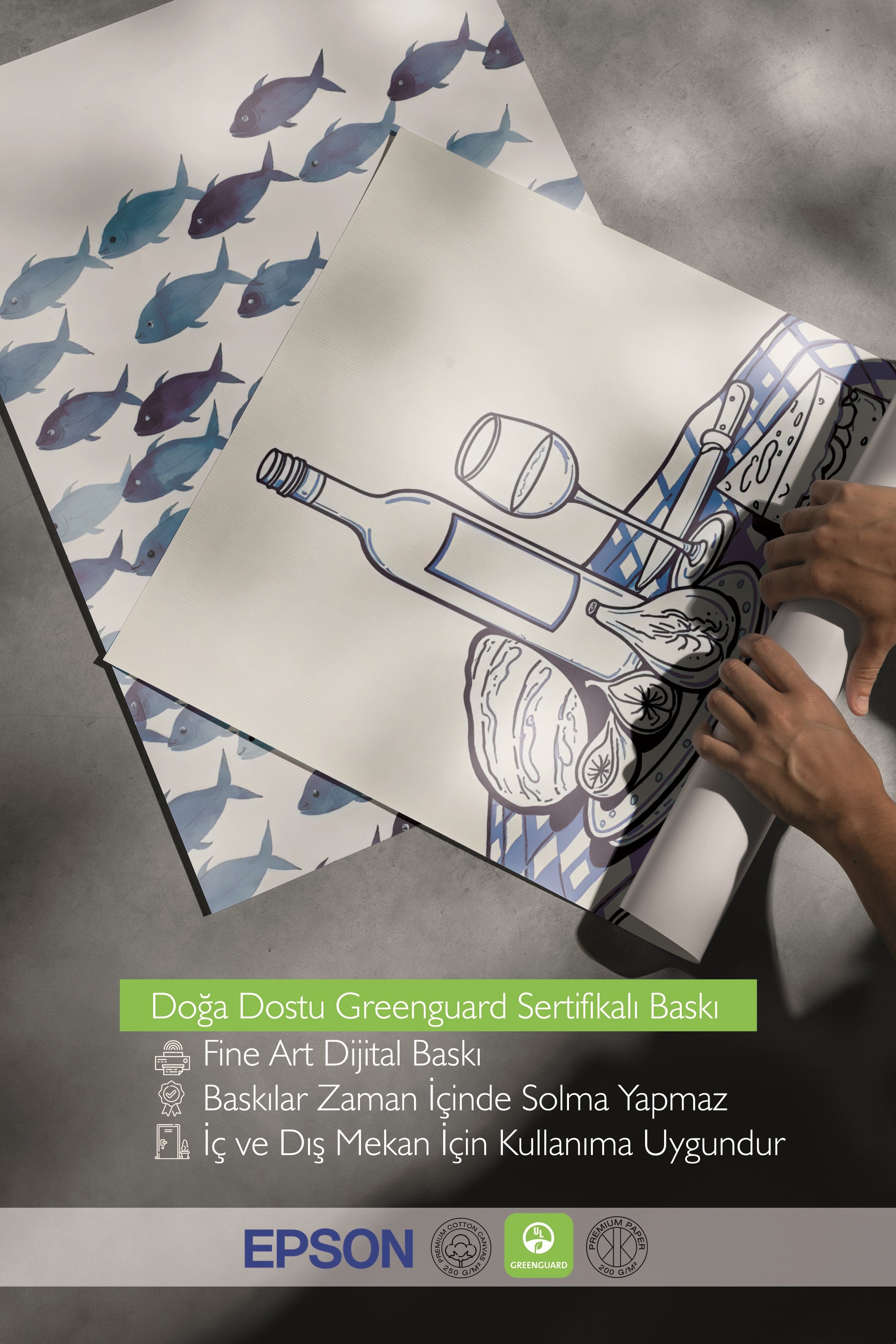 Beyaz Tablo Seti, 3 Adet Beyaz Çerçeveli Poster Minimal Blue Model No:300853, Mavi Duvar Dekoru