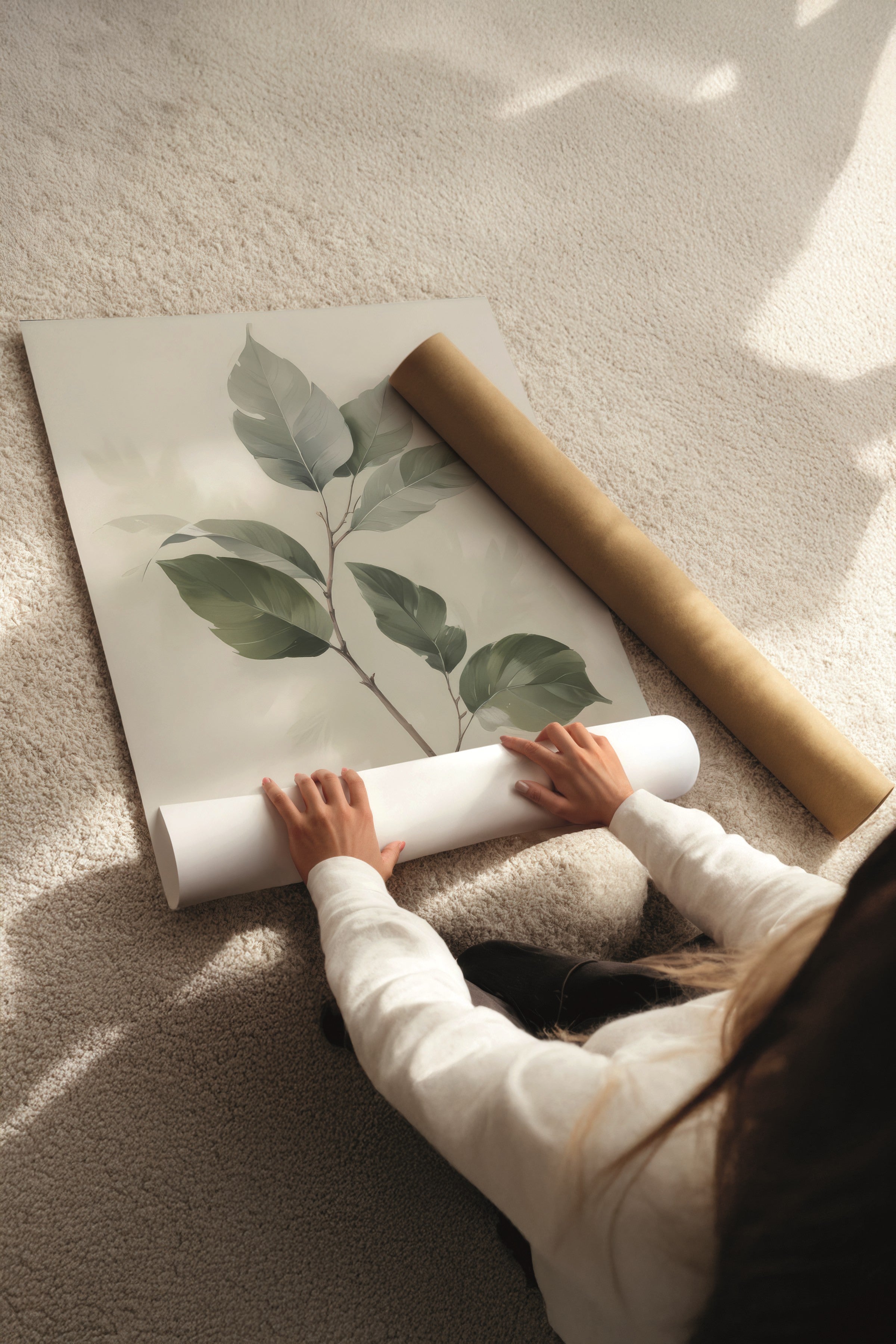 Beyaz Tablo Seti, 3 Adet Beyaz Çerçeveli Poster Nature Model No:300809, Yeşil Duvar Dekoru