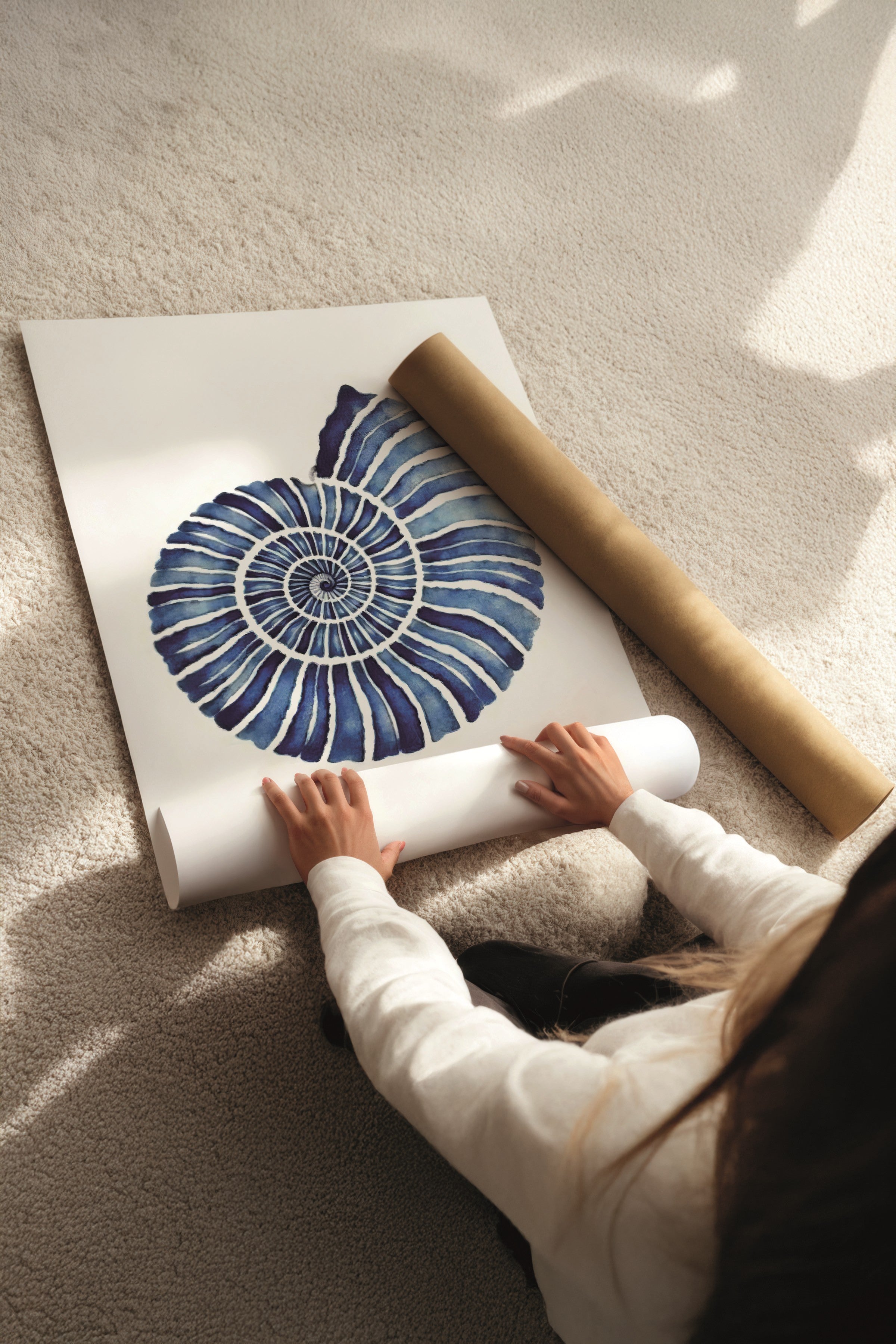 Beyaz Tablo Seti, 3 Adet Beyaz Çerçeveli Poster Seashells Model No:300890, Mavi Duvar Dekoru