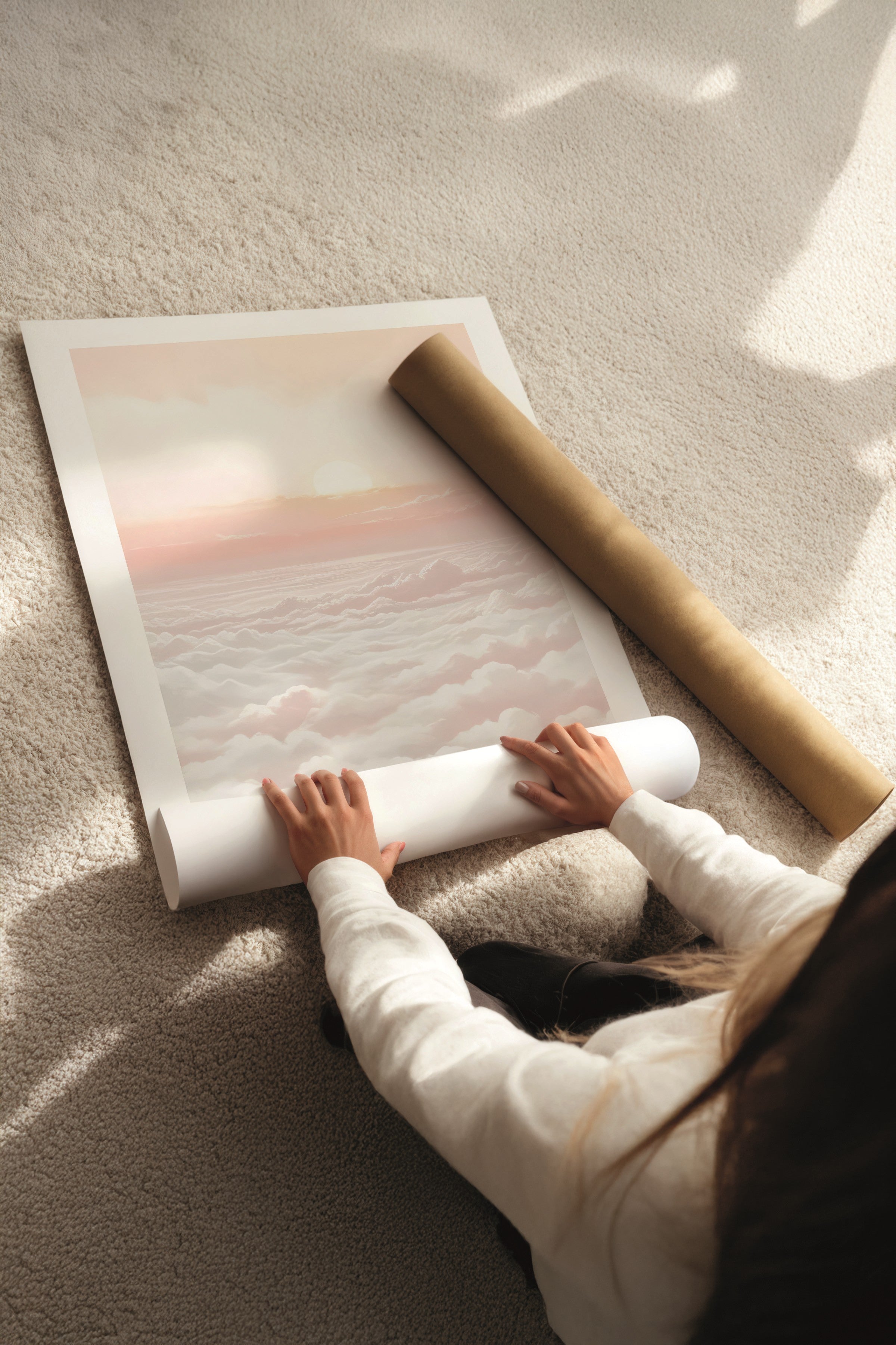 Beyaz Tablo Seti, 3 Adet Beyaz Çerçeveli Poster Soft Vibe Model No:300818, Pembe Duvar Dekoru